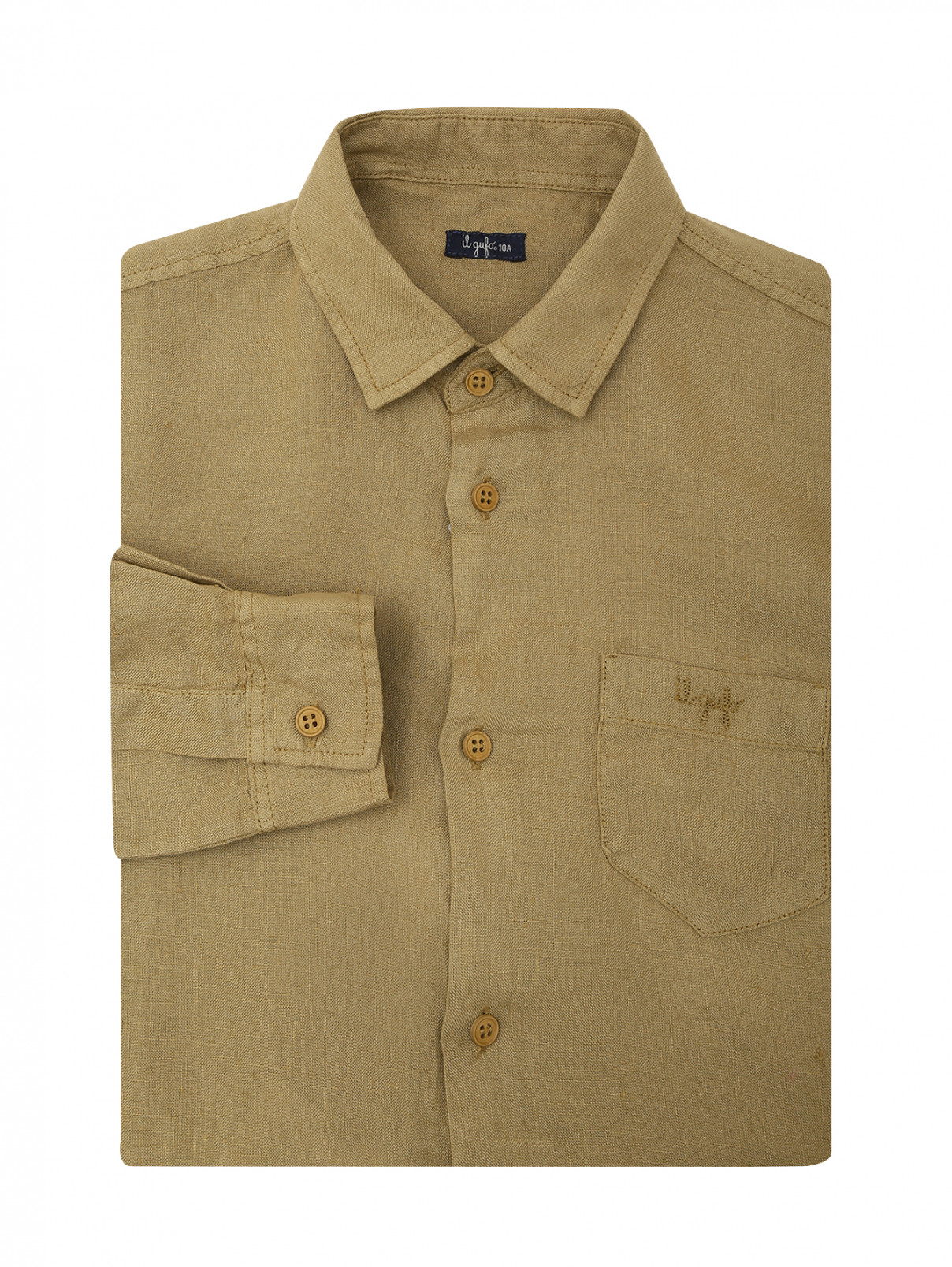 Льняная рубашка с карманом Il Gufo  –  Общий вид  – Цвет:  Зеленый