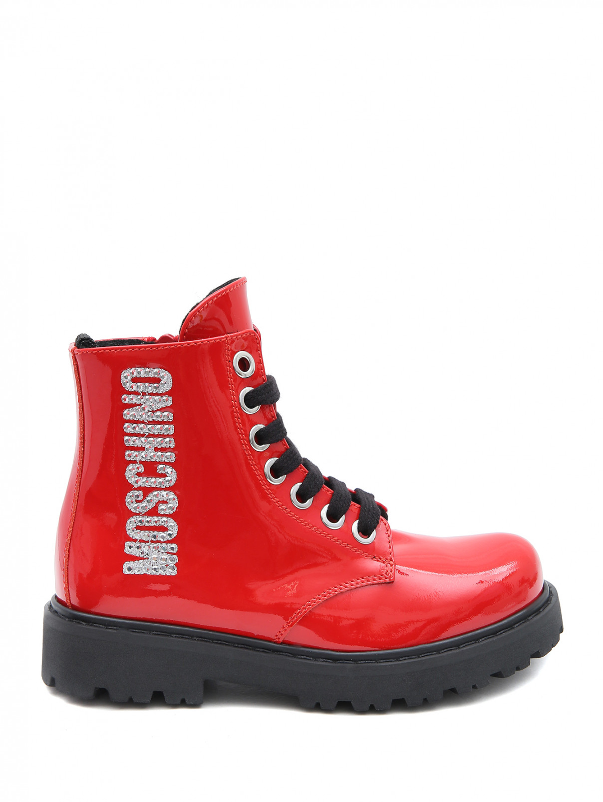 Высокие ботинки со стразами Moschino  –  Обтравка1  – Цвет:  Красный