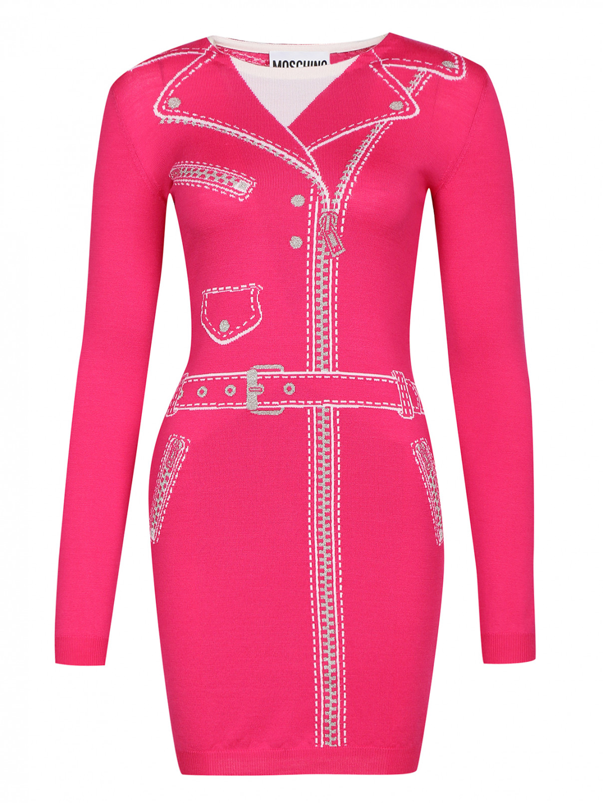 Трикотажное платье-мини с вышивкой Moschino Couture  –  Общий вид  – Цвет:  Розовый