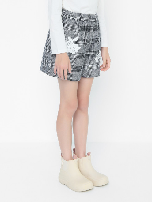 Шорты в клетку с аппликацией Ermanno Scervino Junior - МодельВерхНиз