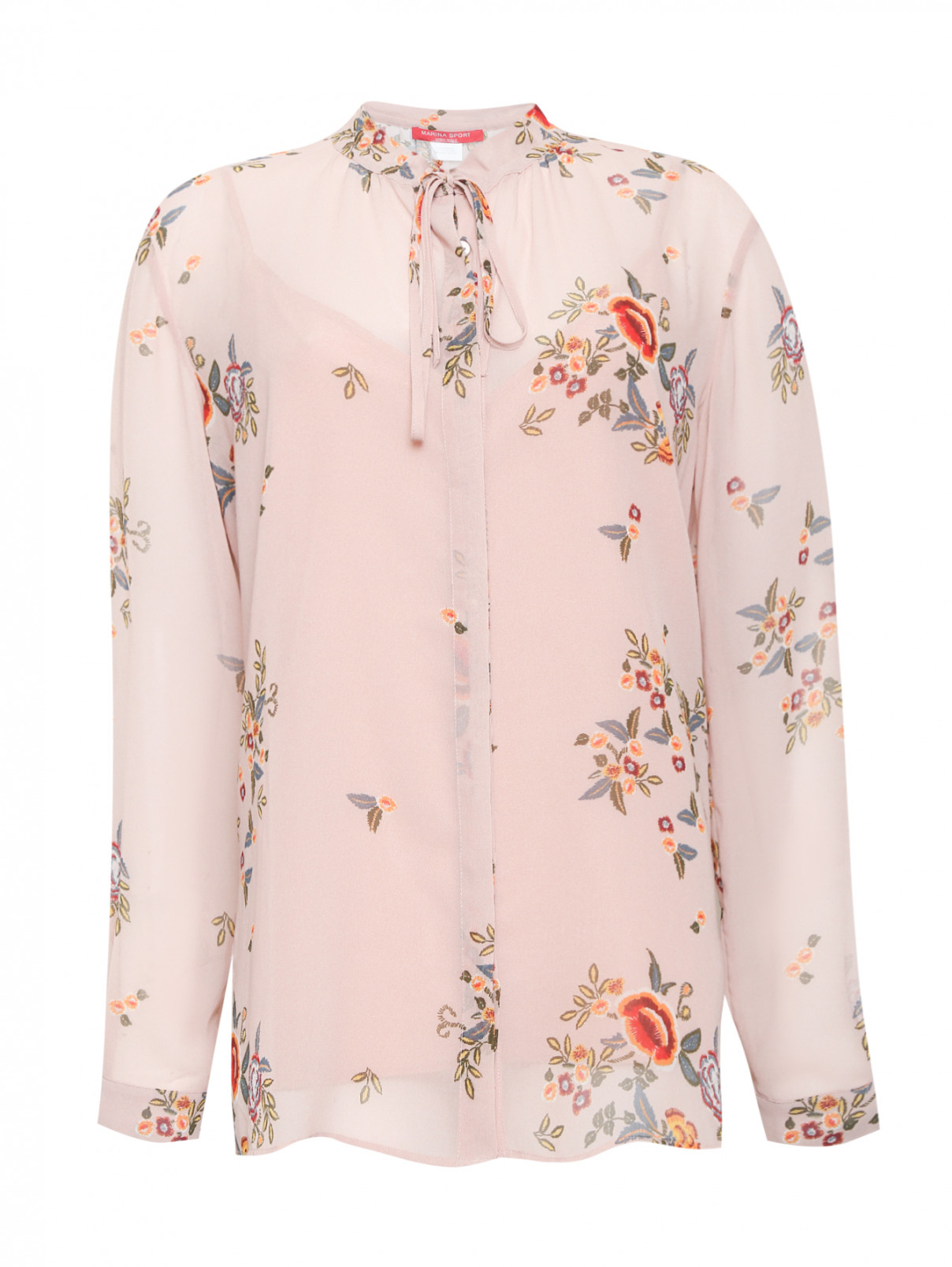 Блуза свободного кроя с цветочным узором Marina Sport  –  Общий вид  – Цвет:  Бежевый