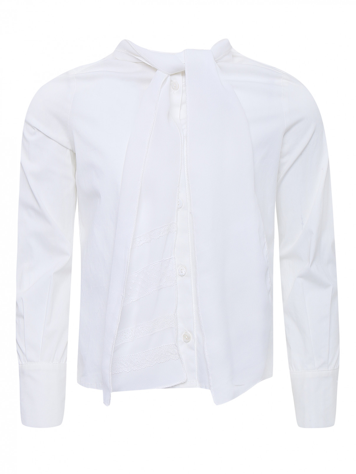 Блуза хлопковая с декоративным бантом Ermanno Scervino Junior  –  Общий вид  – Цвет:  Белый