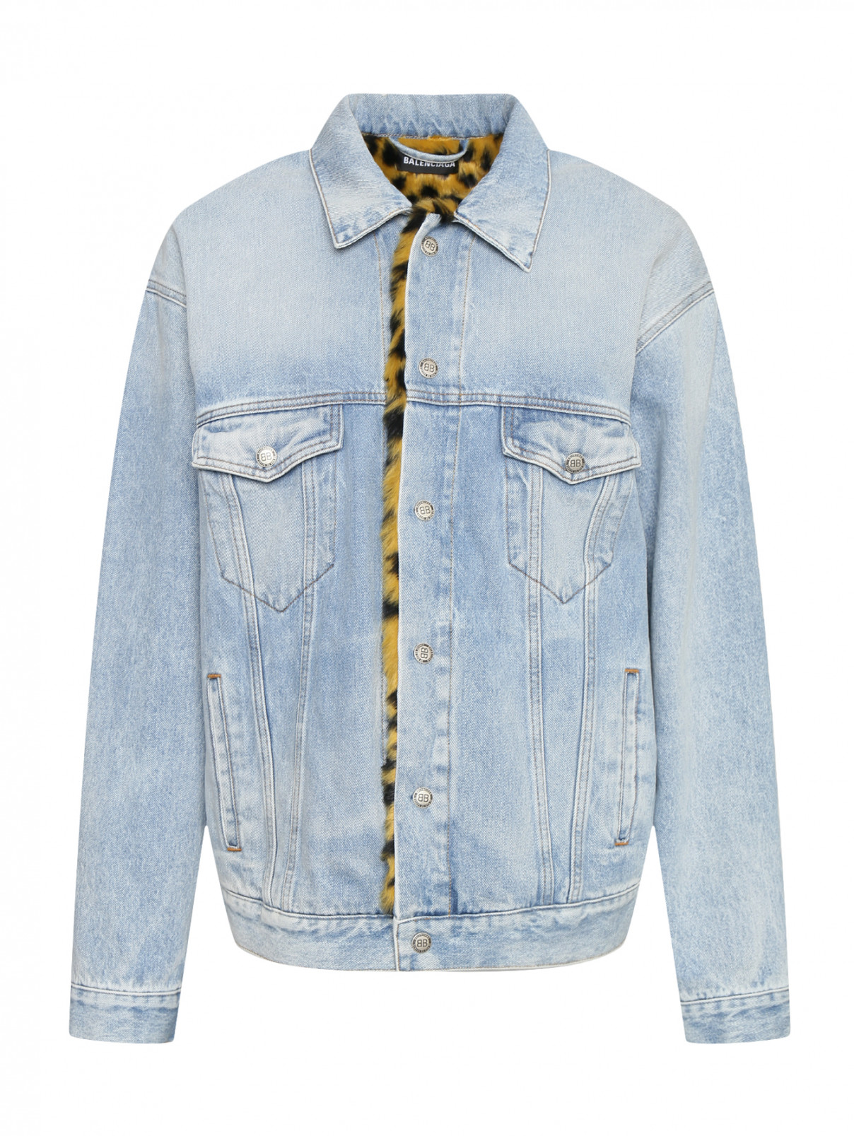 Куртка из хлопка с контрастной подкладкой из искусственного меха Balenciaga  –  Общий вид  – Цвет:  Синий