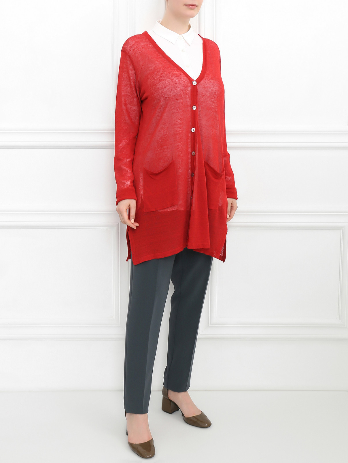 Кардиган с боковыми карманами Marina Rinaldi  –  Модель Общий вид  – Цвет:  Красный