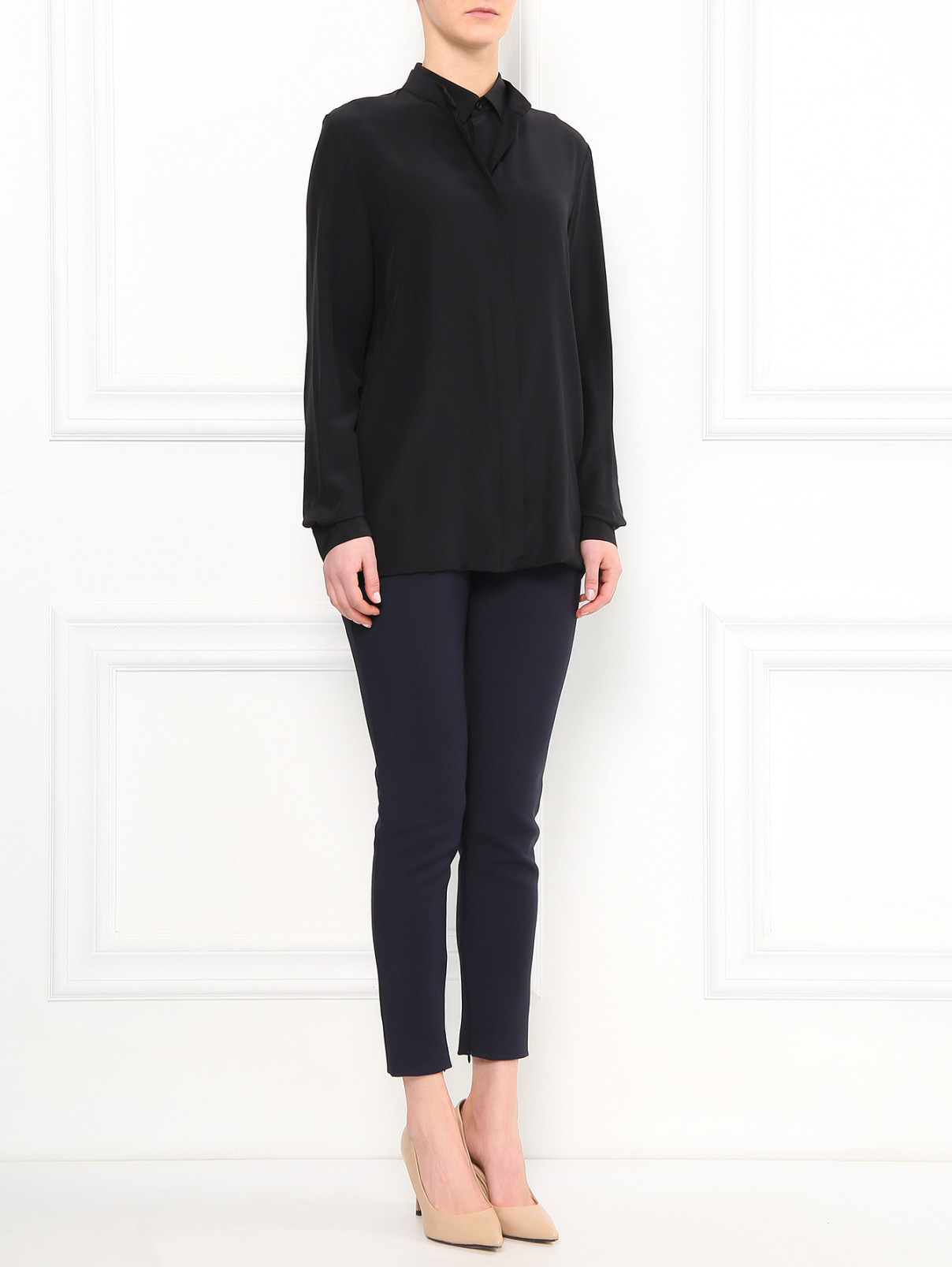 Блуза из шелка с двойным воротником Barbara Bui  –  Модель Общий вид  – Цвет:  Черный