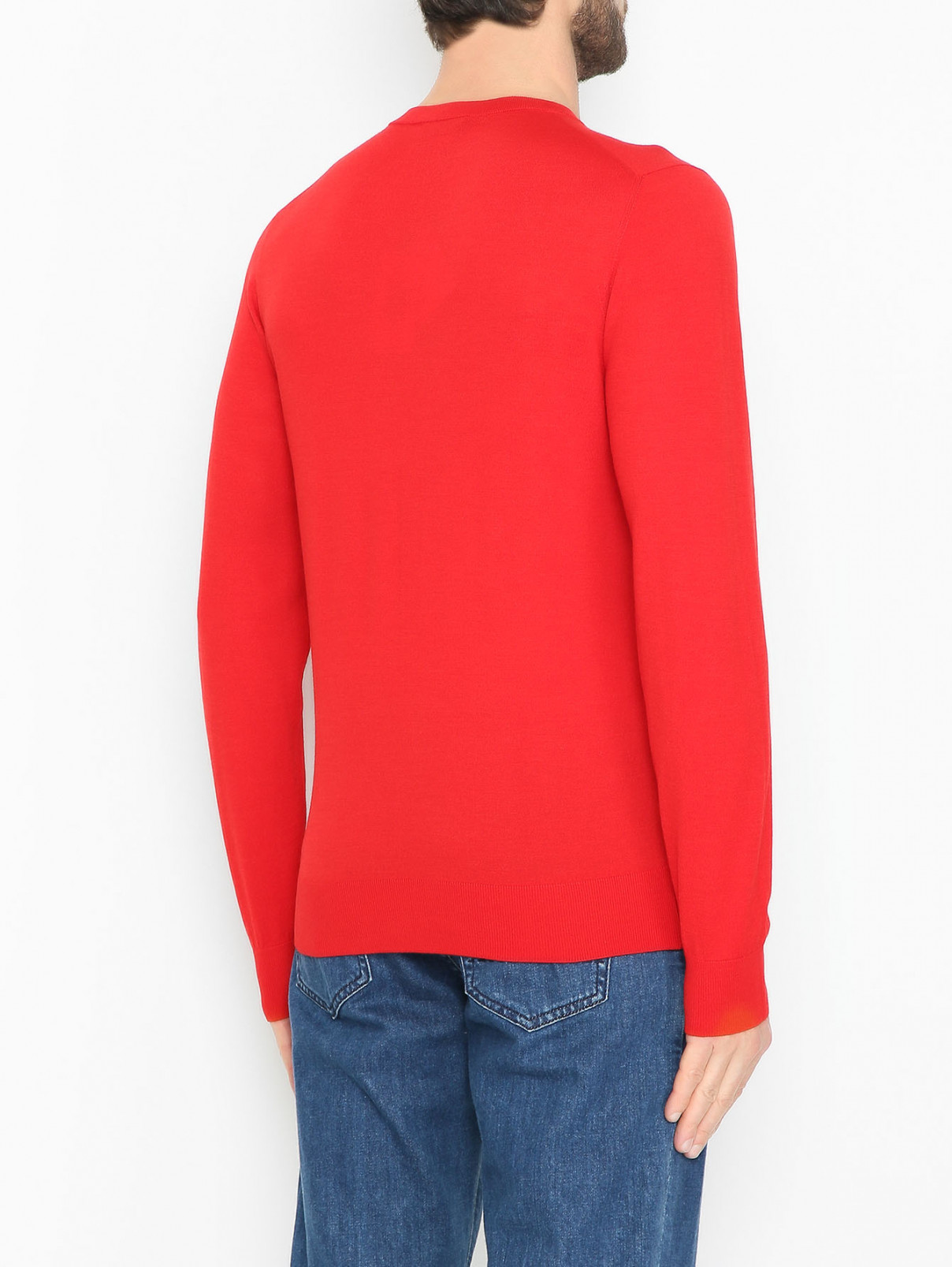 Джемпер из шерсти и шелка с V-образным вырезом Piacenza Cashmere  –  МодельВерхНиз1  – Цвет:  Красный