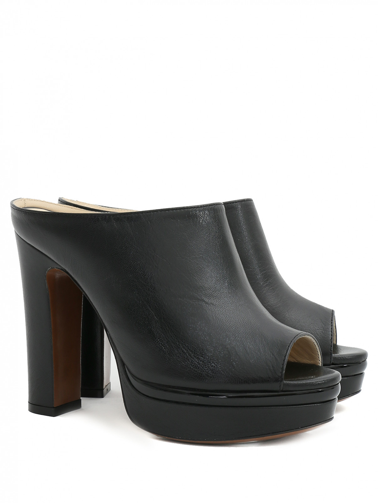 Открытые туфли из кожи на устойчивом каблуке L'Autre Chose  –  Общий вид  – Цвет:  Черный