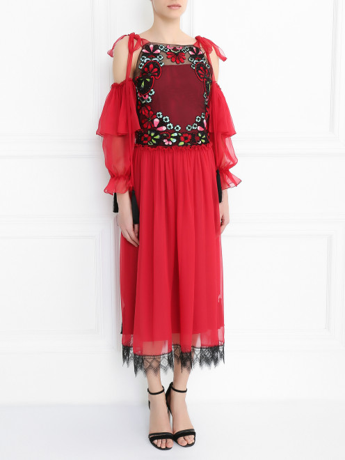 Платье-миди из шелка с декоративной отделкой Alberta Ferretti - Модель Верх-Низ