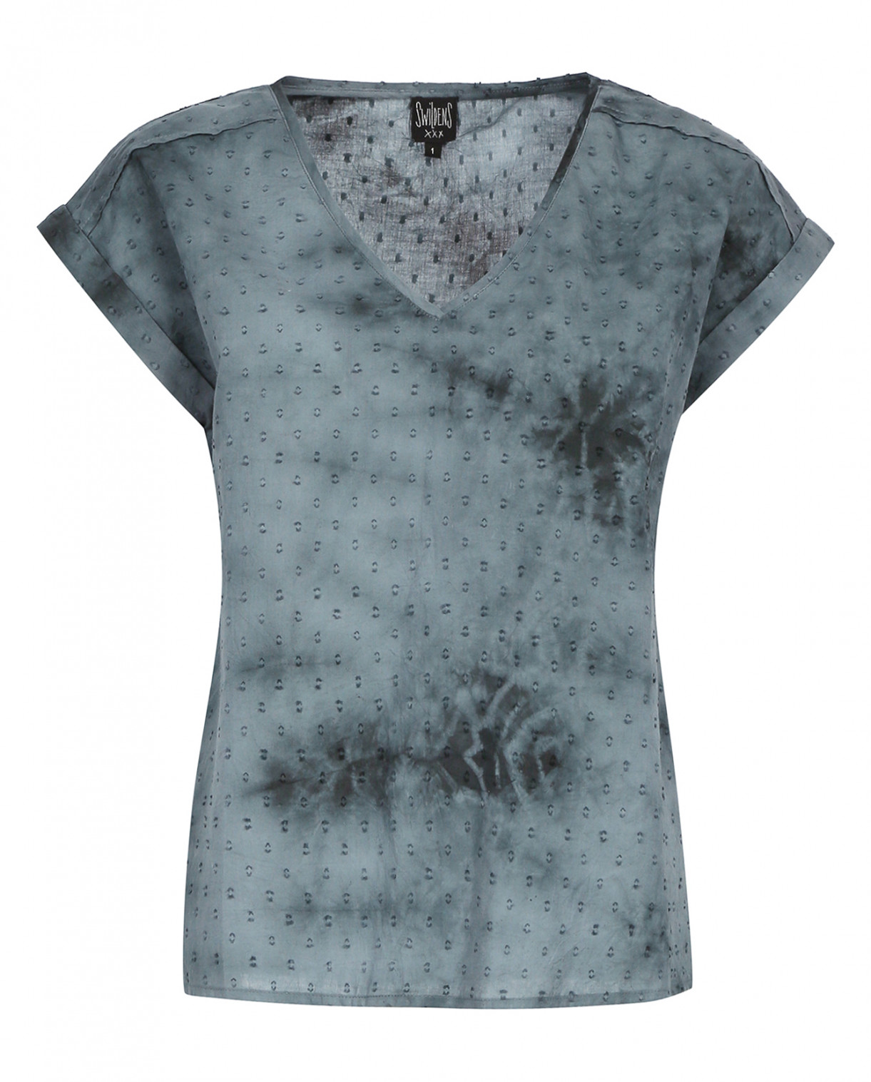 Блуза из хлопка с V-образным вырезом и короткими рукавами Swildens  –  Общий вид  – Цвет:  Серый