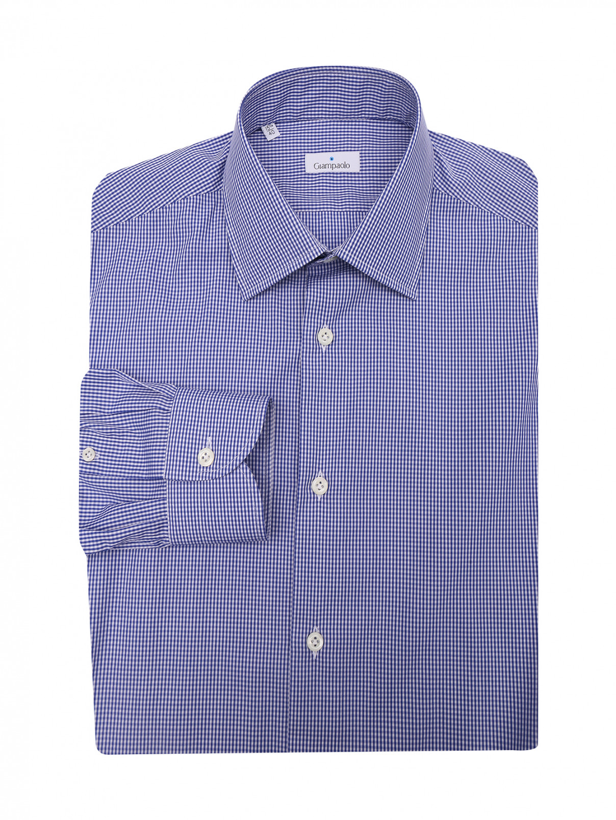 Рубашка из хлопка с узором Giampaolo  –  Общий вид  – Цвет:  Синий