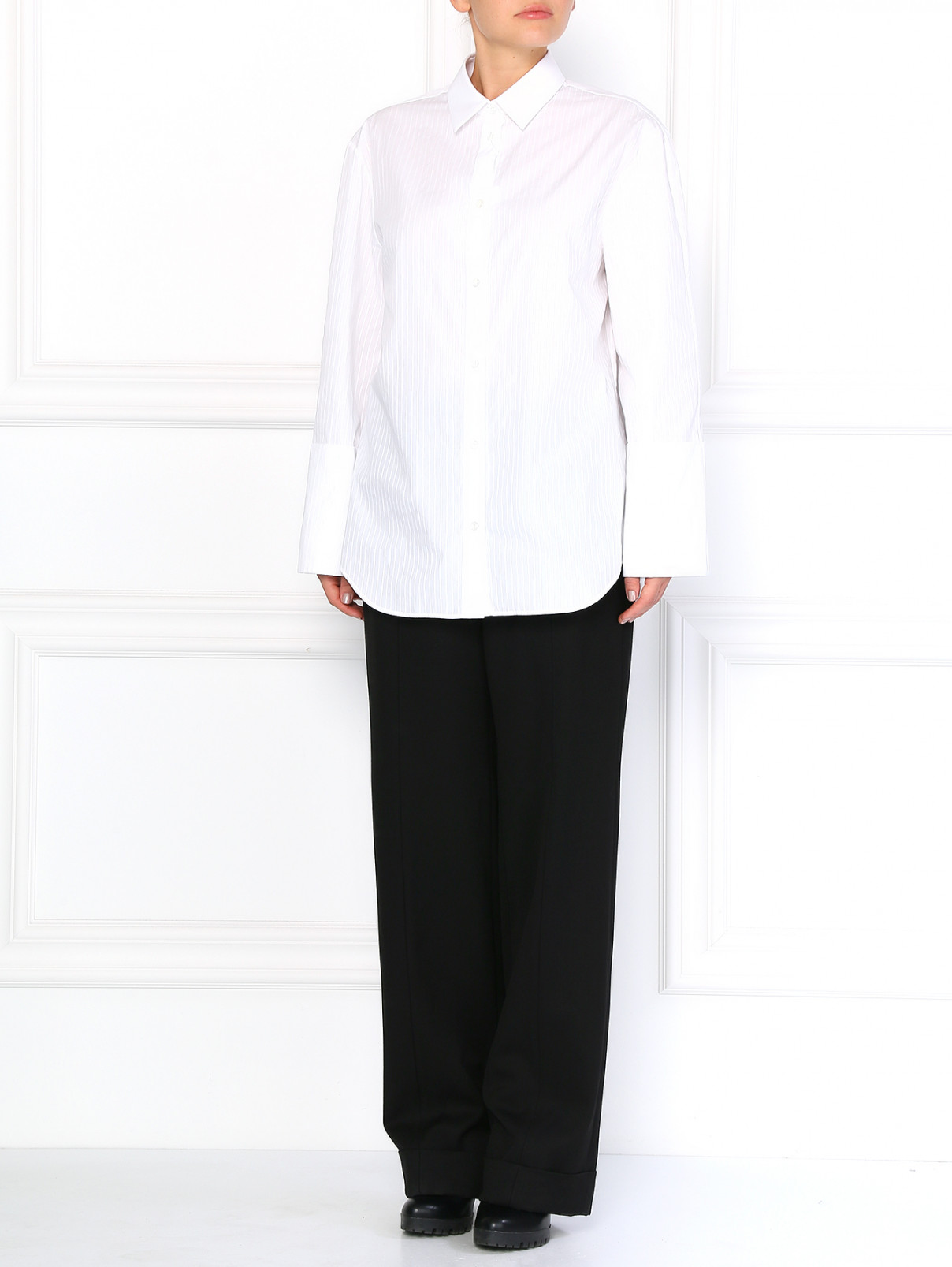 Шерстяные брюки с манжетами и боковыми карманами Maison Margiela  –  Модель Общий вид  – Цвет:  Черный