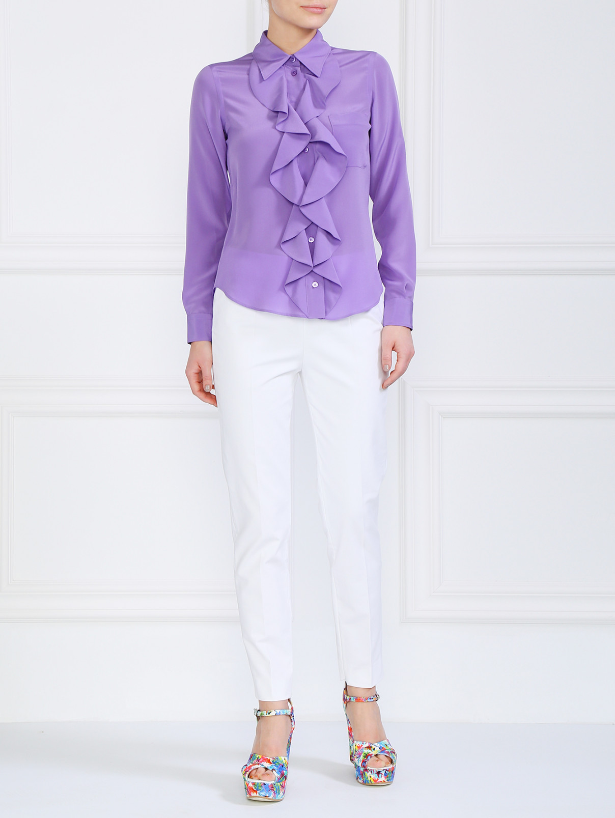 Классические брюки с молнией на щиколотке Moschino  –  Модель Общий вид  – Цвет:  Белый