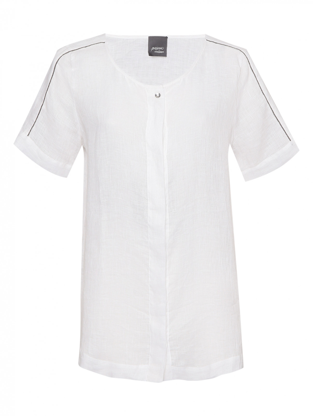 Блуза из льна с металлическим декором Persona by Marina Rinaldi  –  Общий вид  – Цвет:  Белый