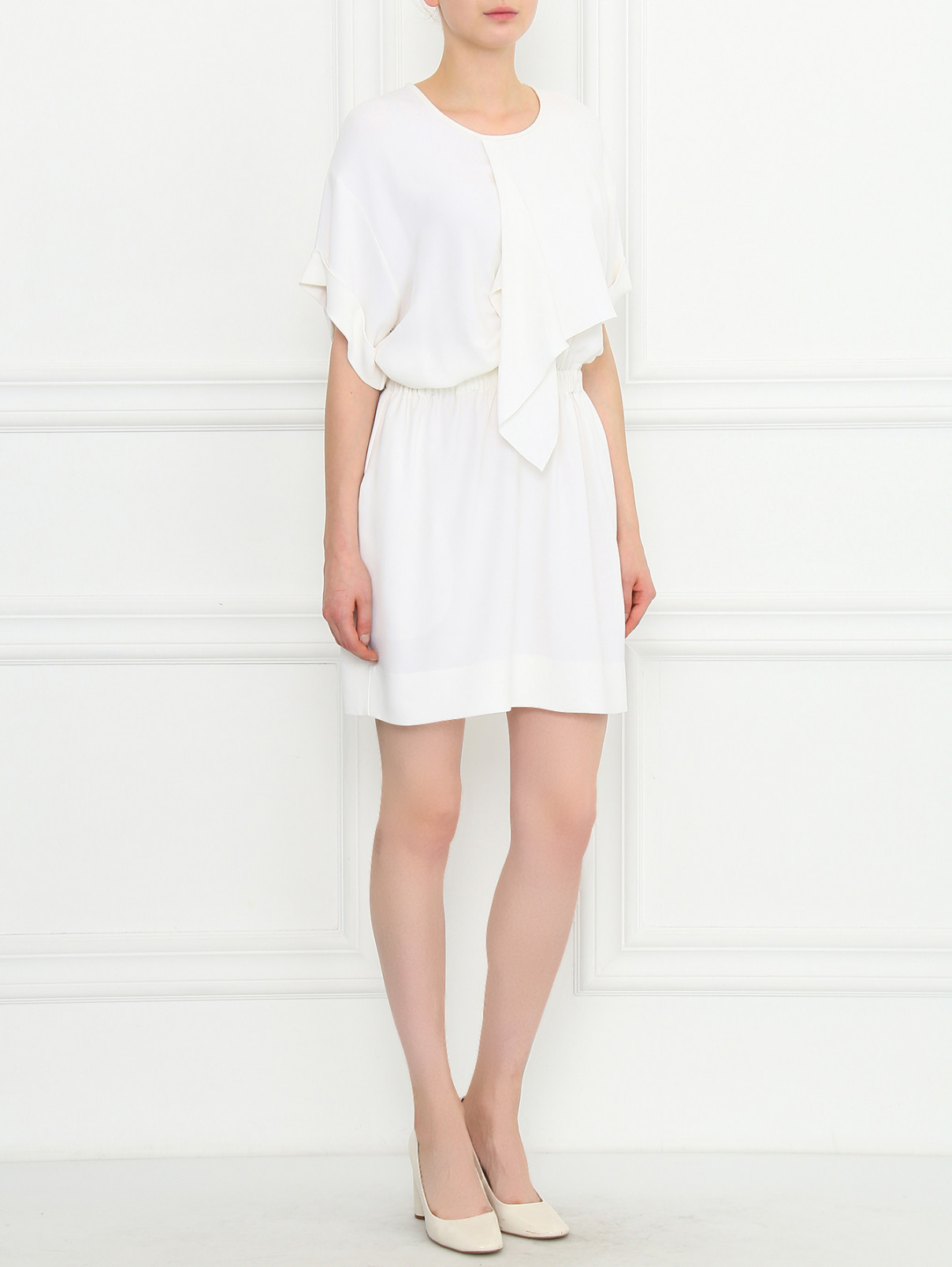 Платье с асимметричной драпировкой N21  –  Модель Общий вид  – Цвет:  Белый