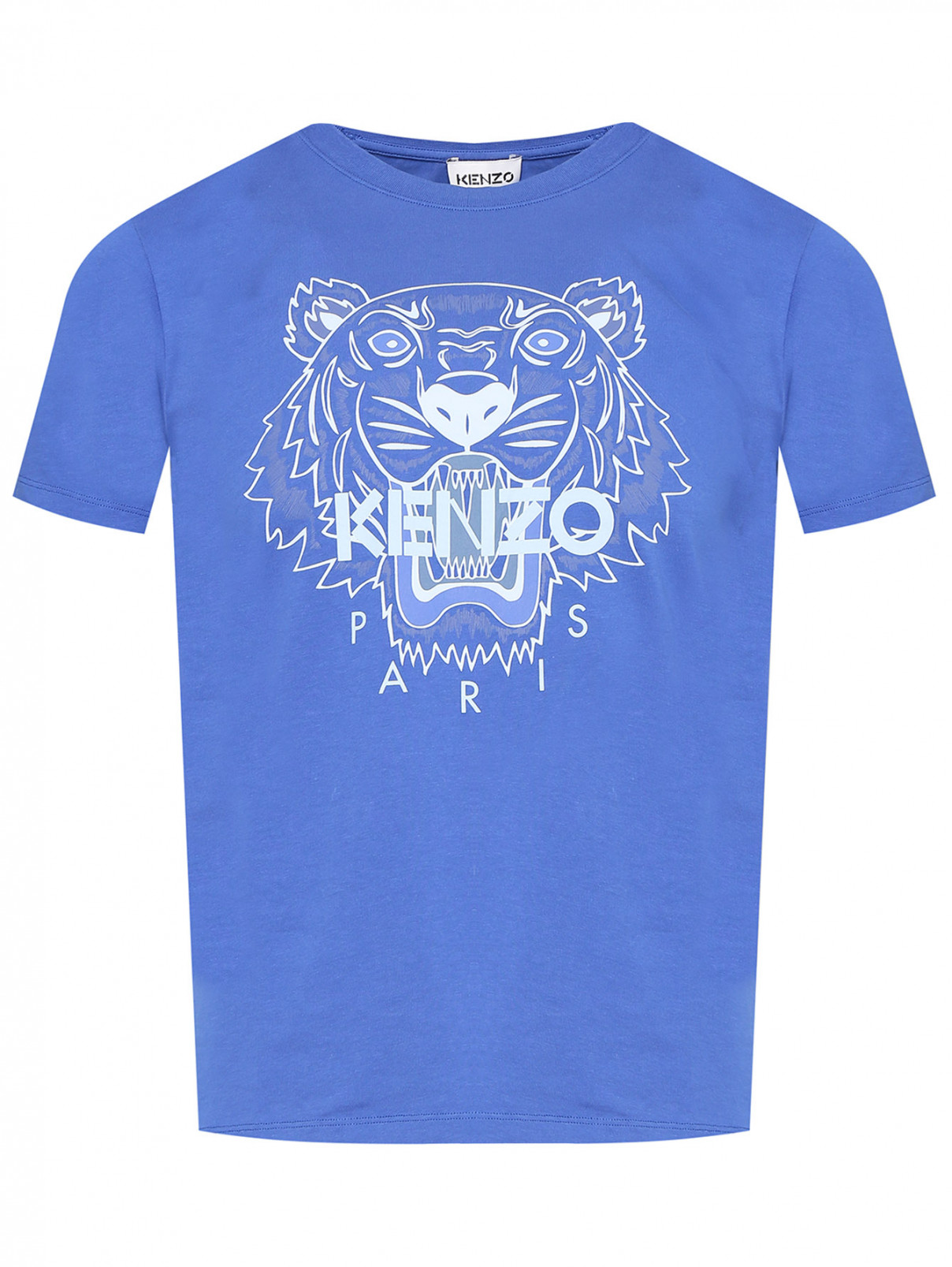 Футболка из хлопка с логотипом Kenzo  –  Общий вид  – Цвет:  Синий