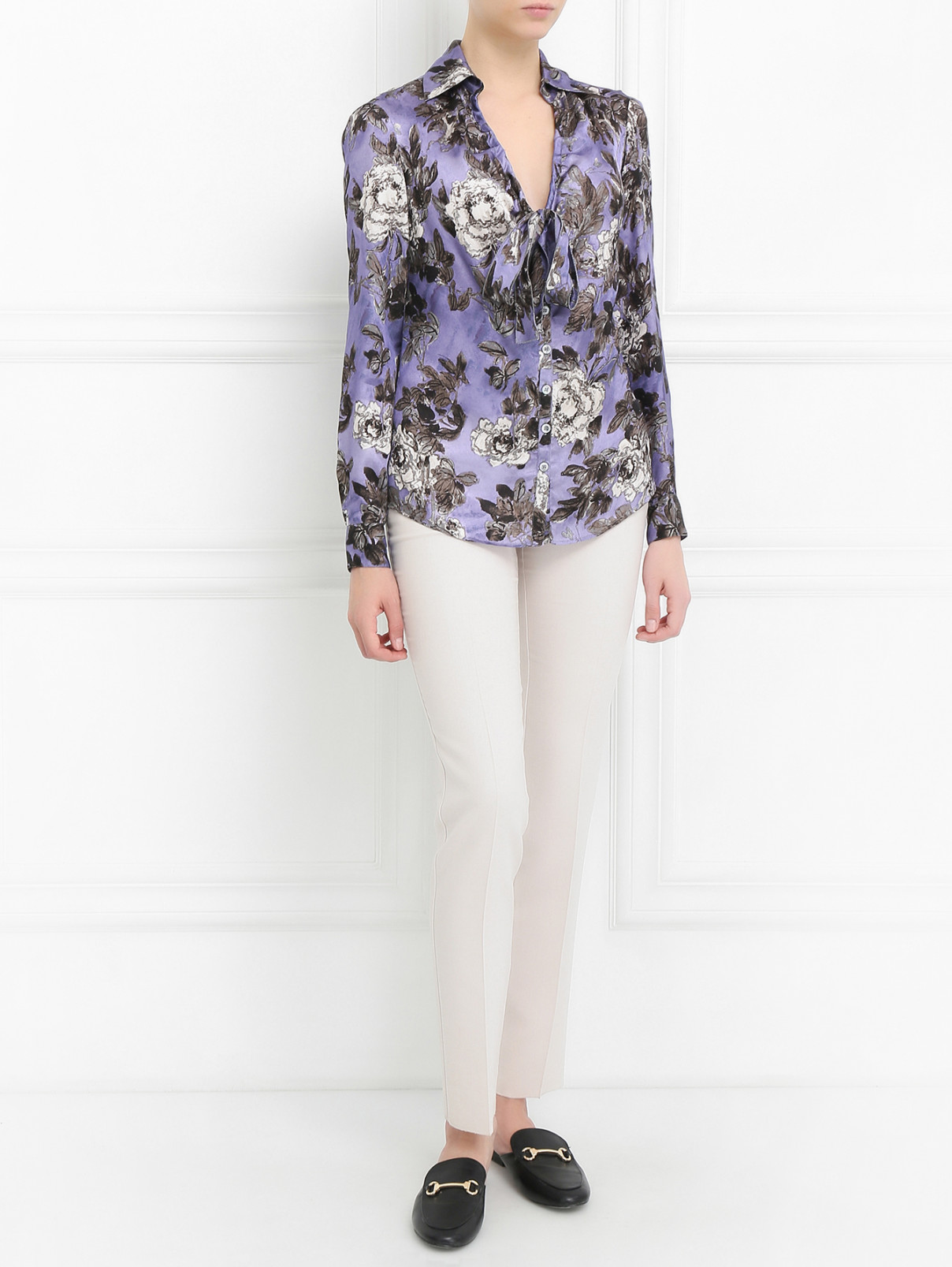 Блуза из шелка с цветочным узором Moschino Cheap&Chic  –  Модель Общий вид  – Цвет:  Фиолетовый