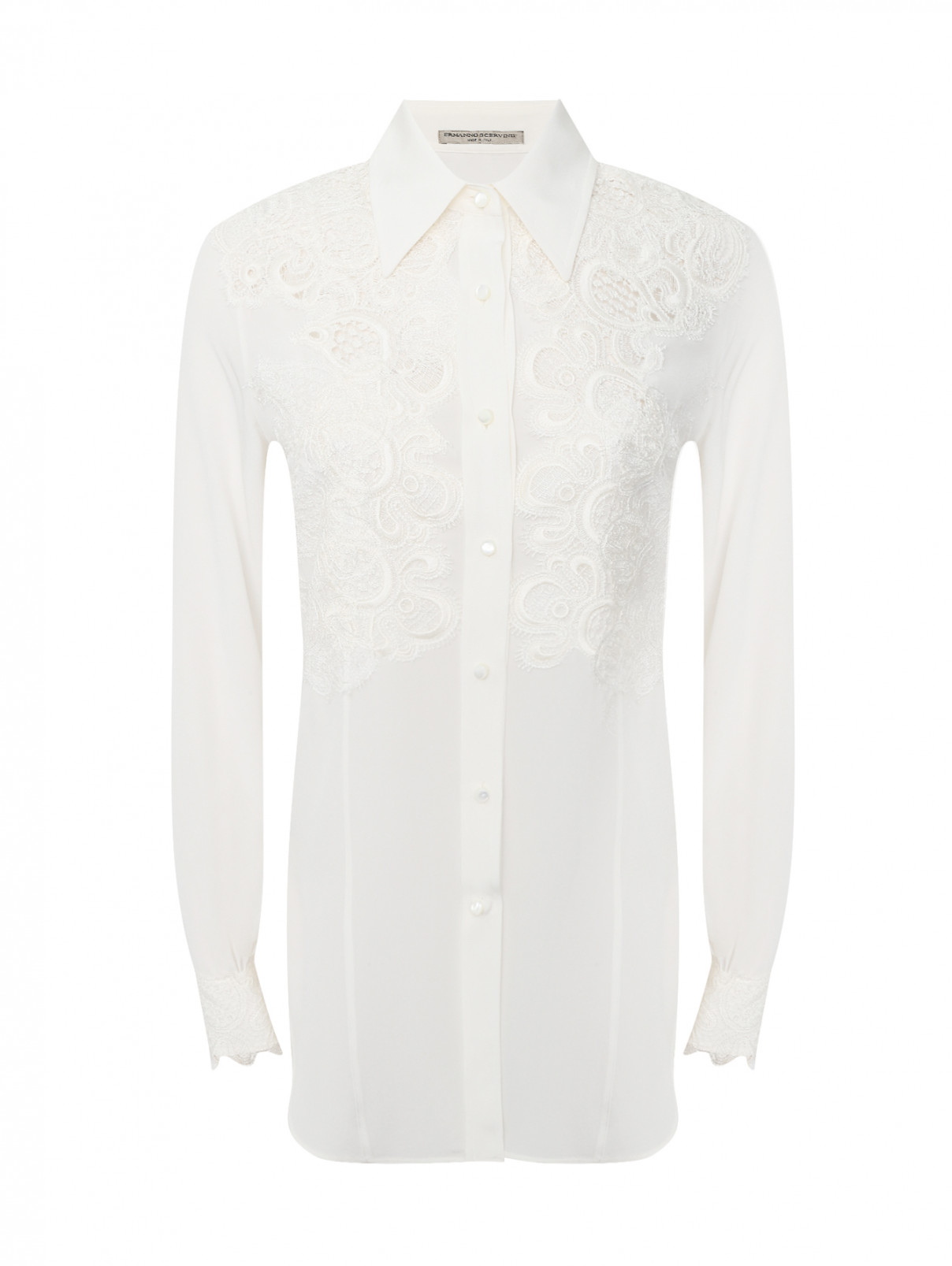 Блуза из шелка с кружевной отделкой Ermanno Scervino  –  Общий вид  – Цвет:  Белый