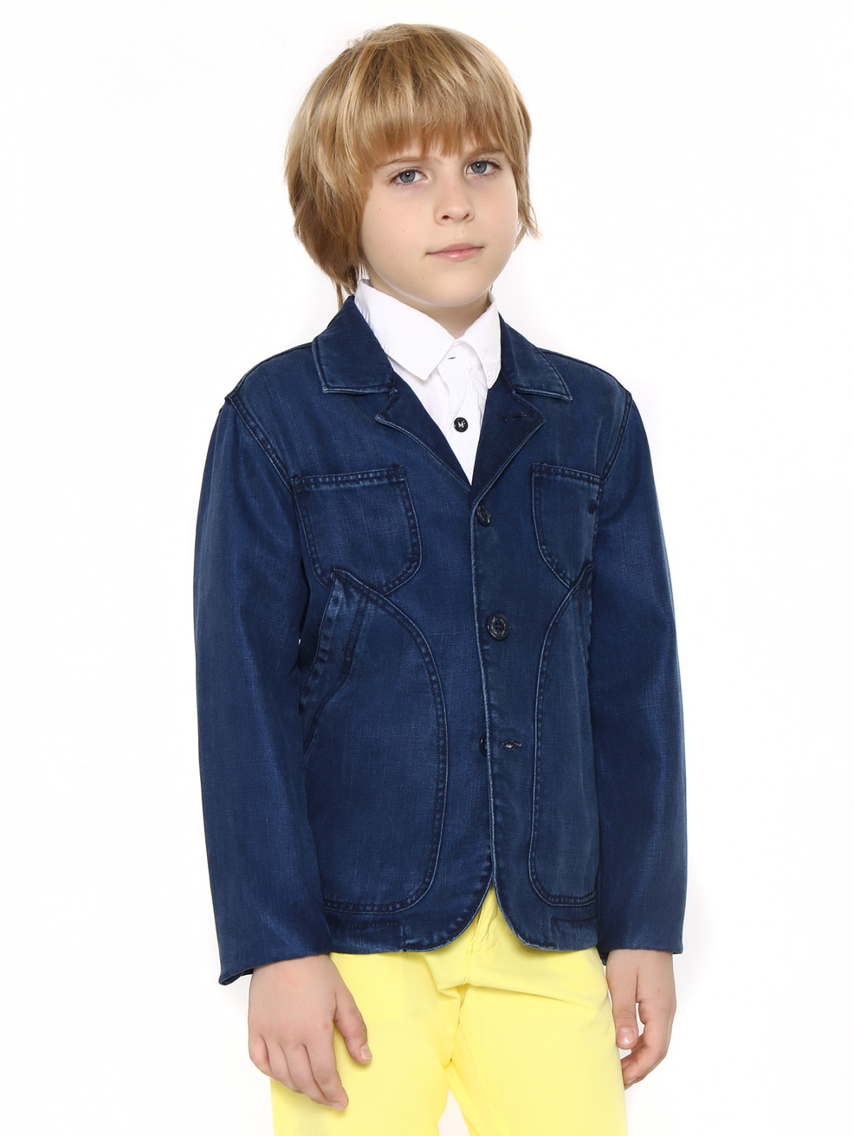 Пиджак из денима с накладными карманами MiMiSol  –  Модель Общий вид  – Цвет:  Синий