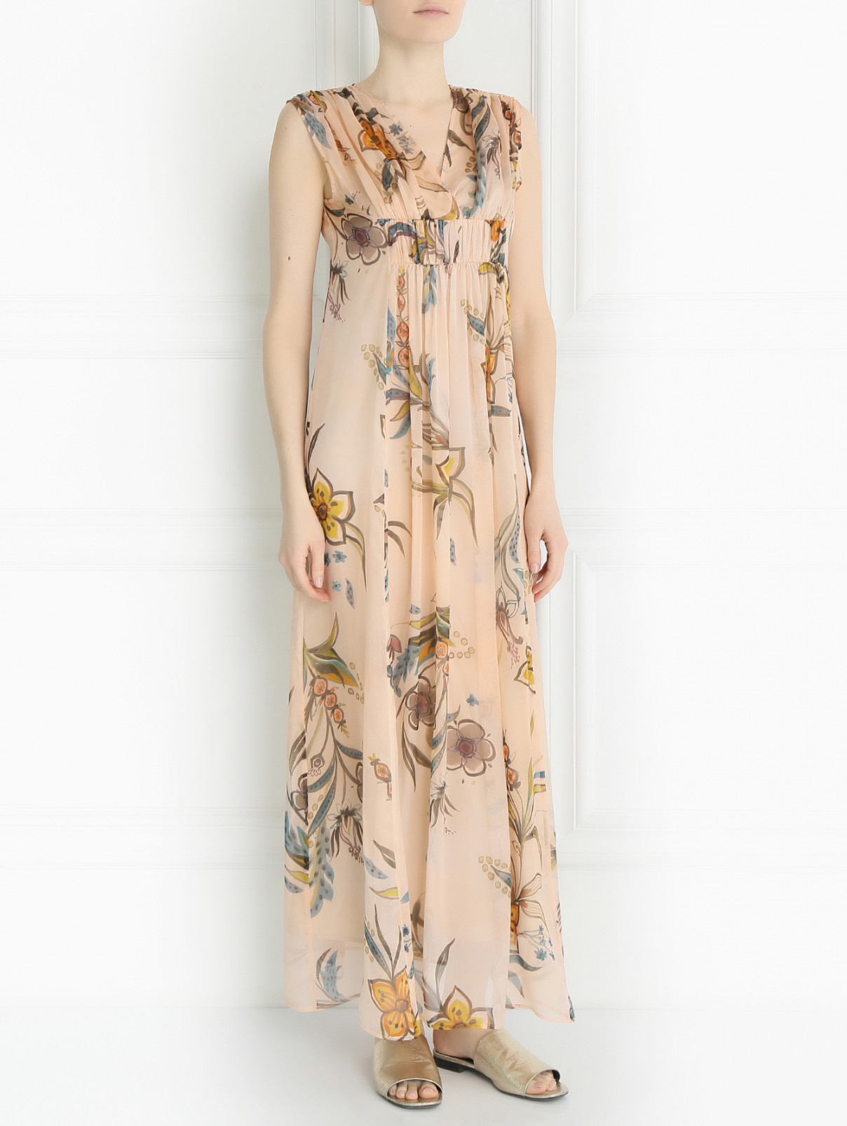 Платье-макси из шелка с узором Max&Co  –  Модель Общий вид  – Цвет:  Узор