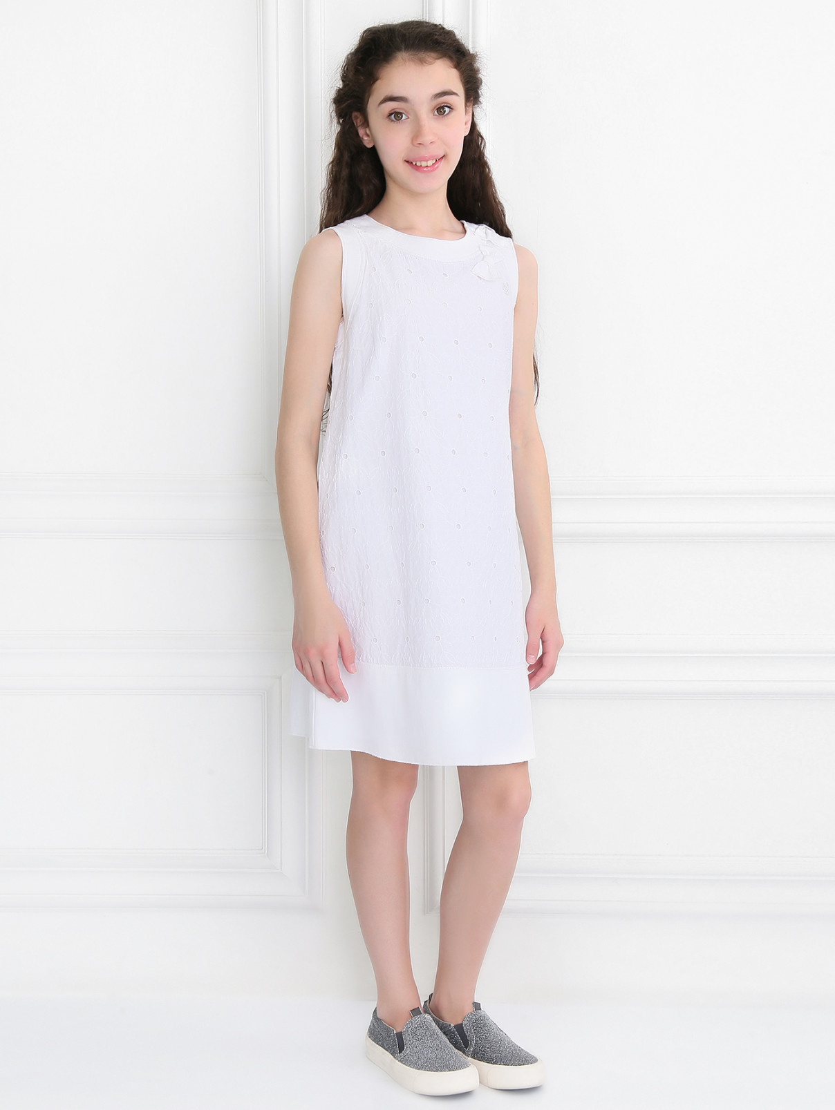 Платье прямого кроя из хлопкового шитья I Pinco Pallino  –  Модель Общий вид  – Цвет:  Белый