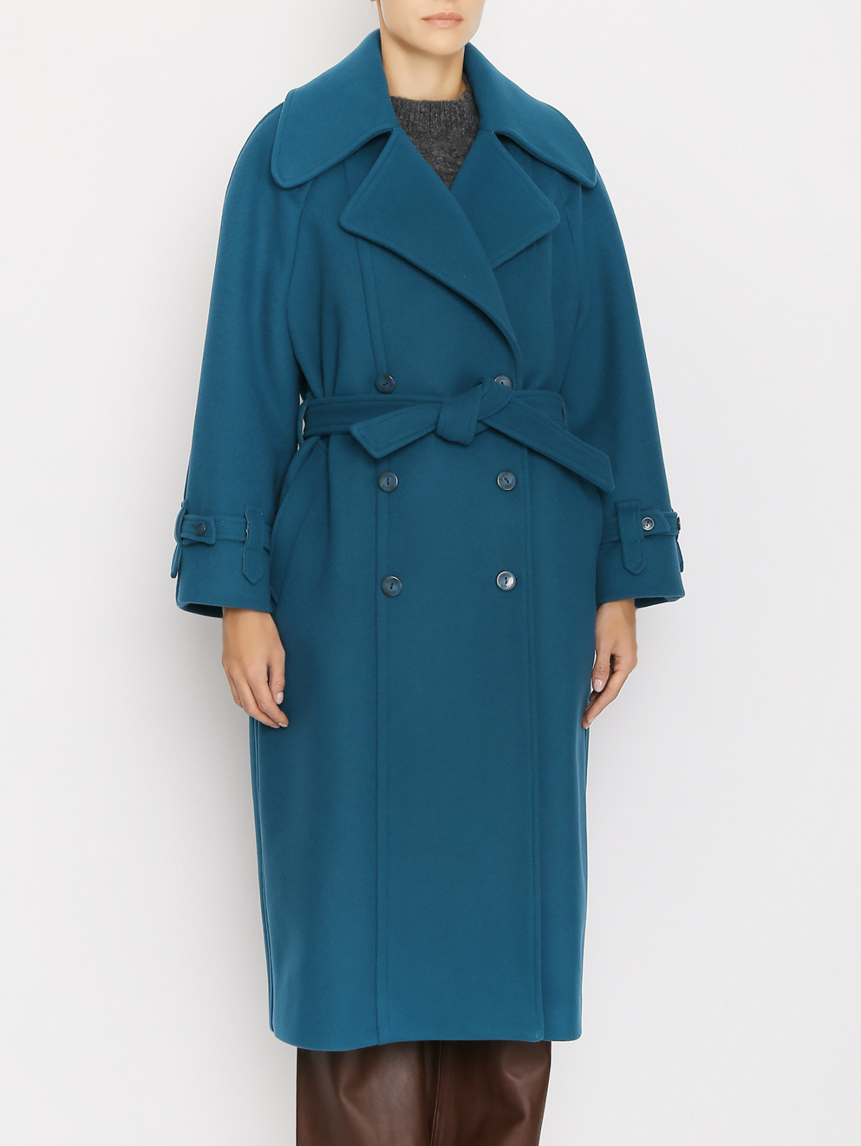 Пальто из шерсти с поясом Alberta Ferretti  –  МодельВерхНиз  – Цвет:  Синий