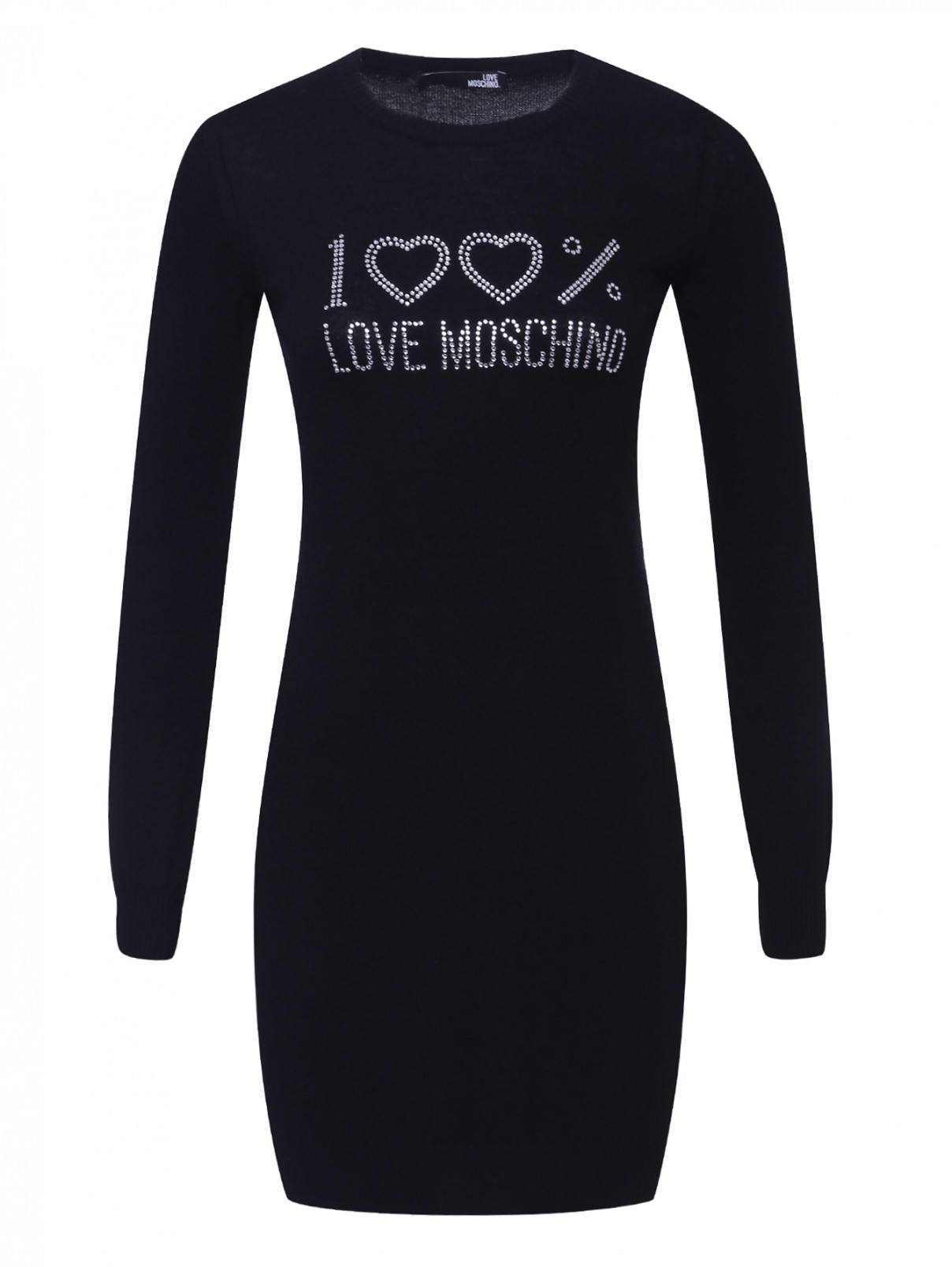 Трикотажное платье со стразами Love Moschino  –  Общий вид  – Цвет:  Черный