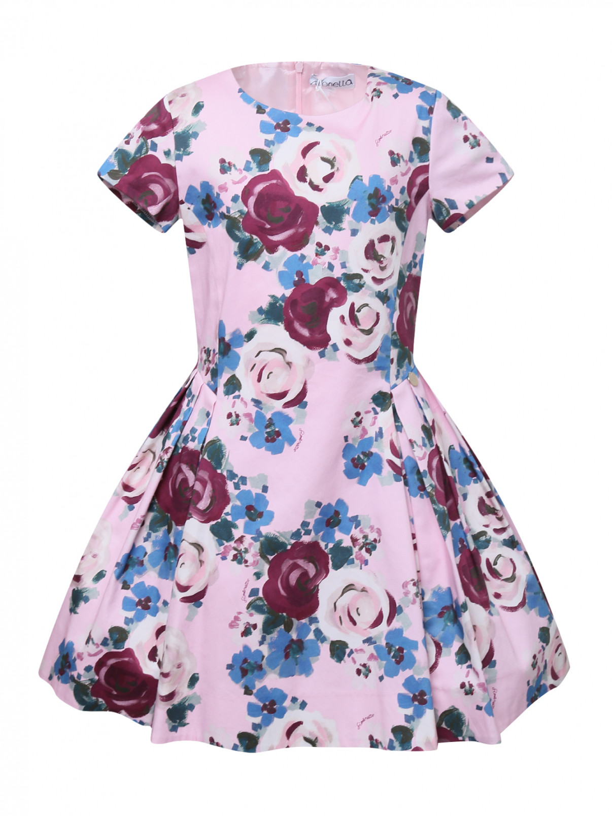 Платье хлопковое с цветочным узором Simonetta  –  Общий вид  – Цвет:  Розовый