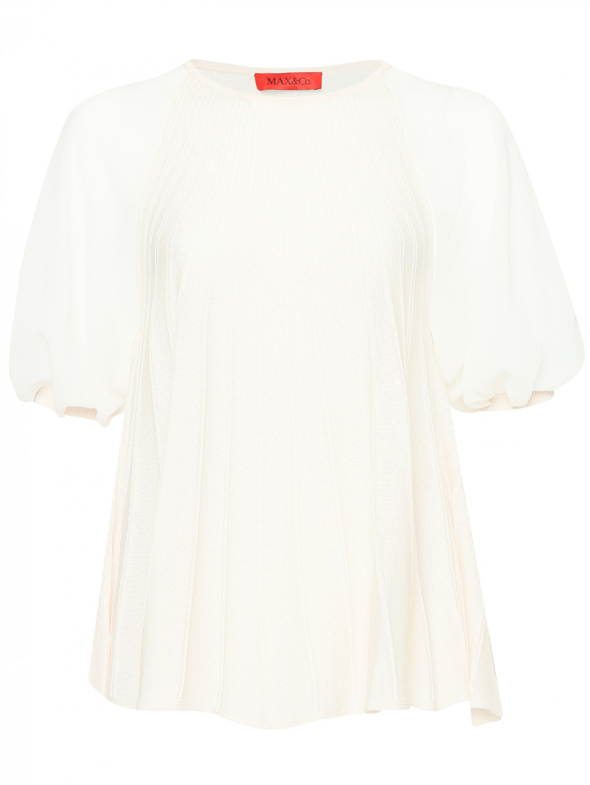 Блуза свободного кроя с короткими рукавами Max&Co  –  Общий вид  – Цвет:  Бежевый