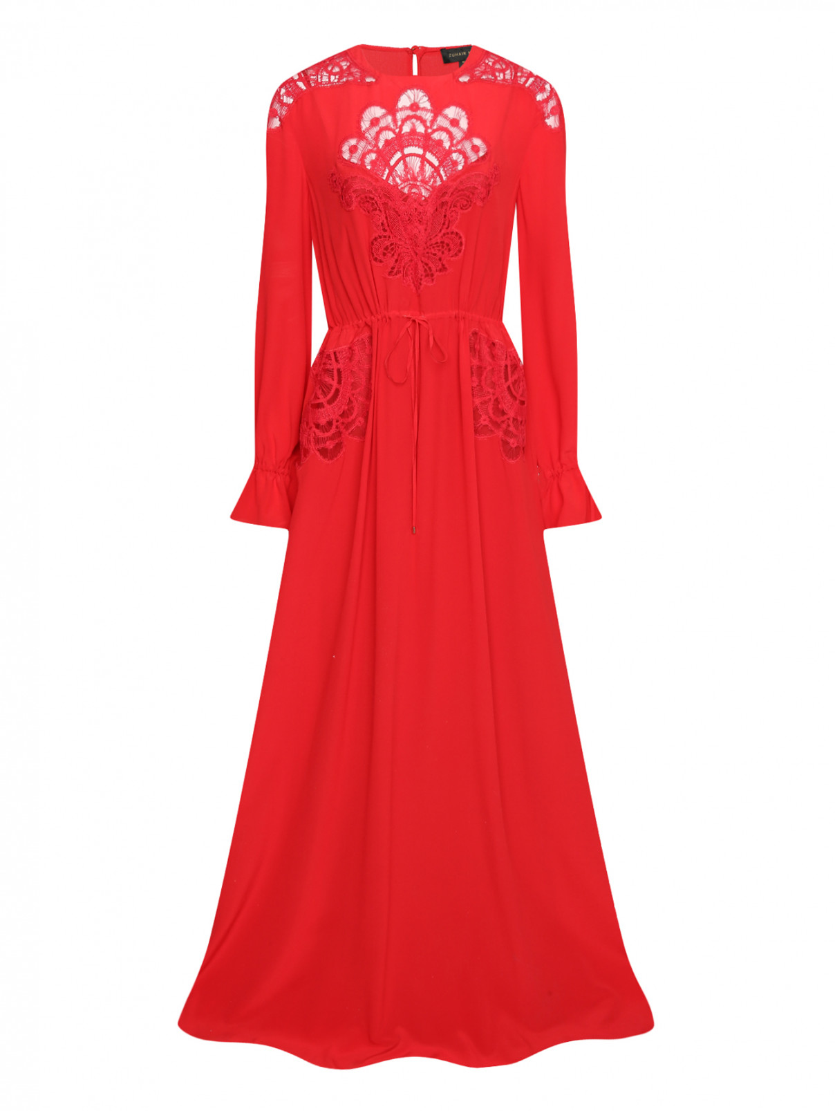 Платье-макси с кружевной отделкой Zuhair Murad  –  Общий вид  – Цвет:  Красный