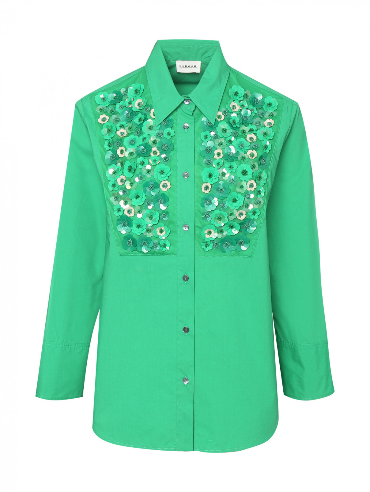 Блуза из хлопка на пуговицах P.A.R.O.S.H.  –  Общий вид  – Цвет:  Зеленый