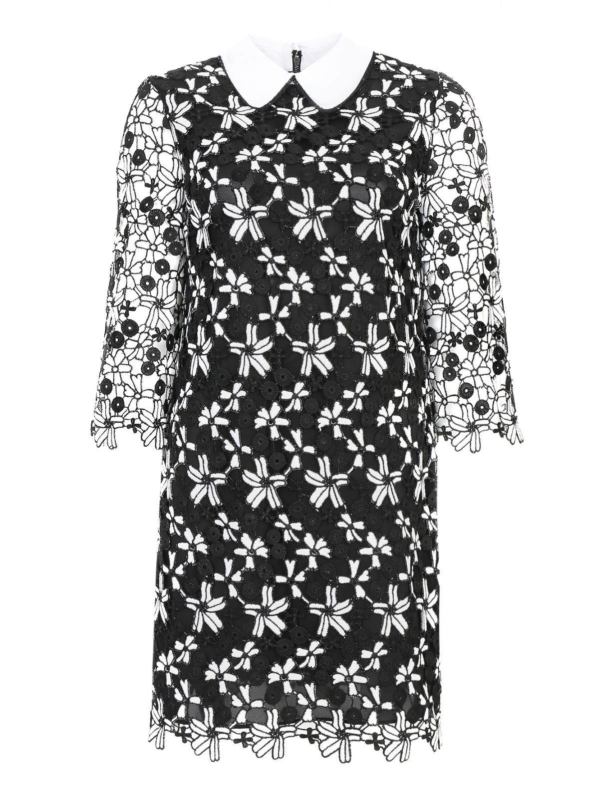 Платье-мини из кружева с контрастной отделкой Alice+Olivia  –  Общий вид  – Цвет:  Черный