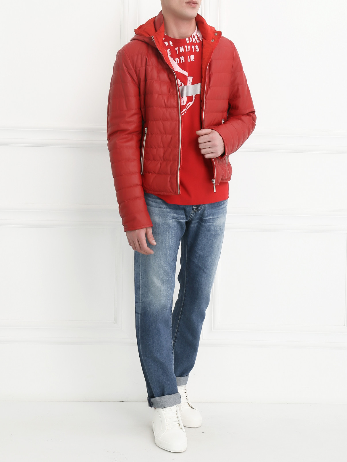 Куртка из кожи с капюшоном Fontanelli  –  Модель Общий вид  – Цвет:  Красный