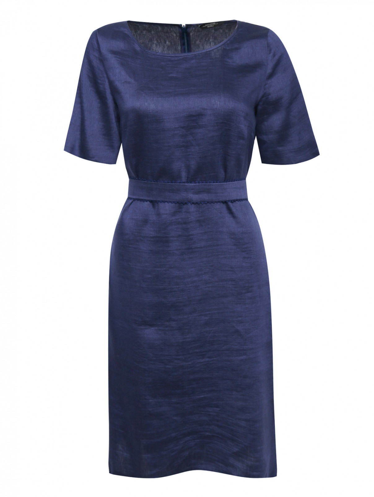 Платье из смешанного льна свободного кроя Weekend Max Mara  –  Общий вид  – Цвет:  Синий