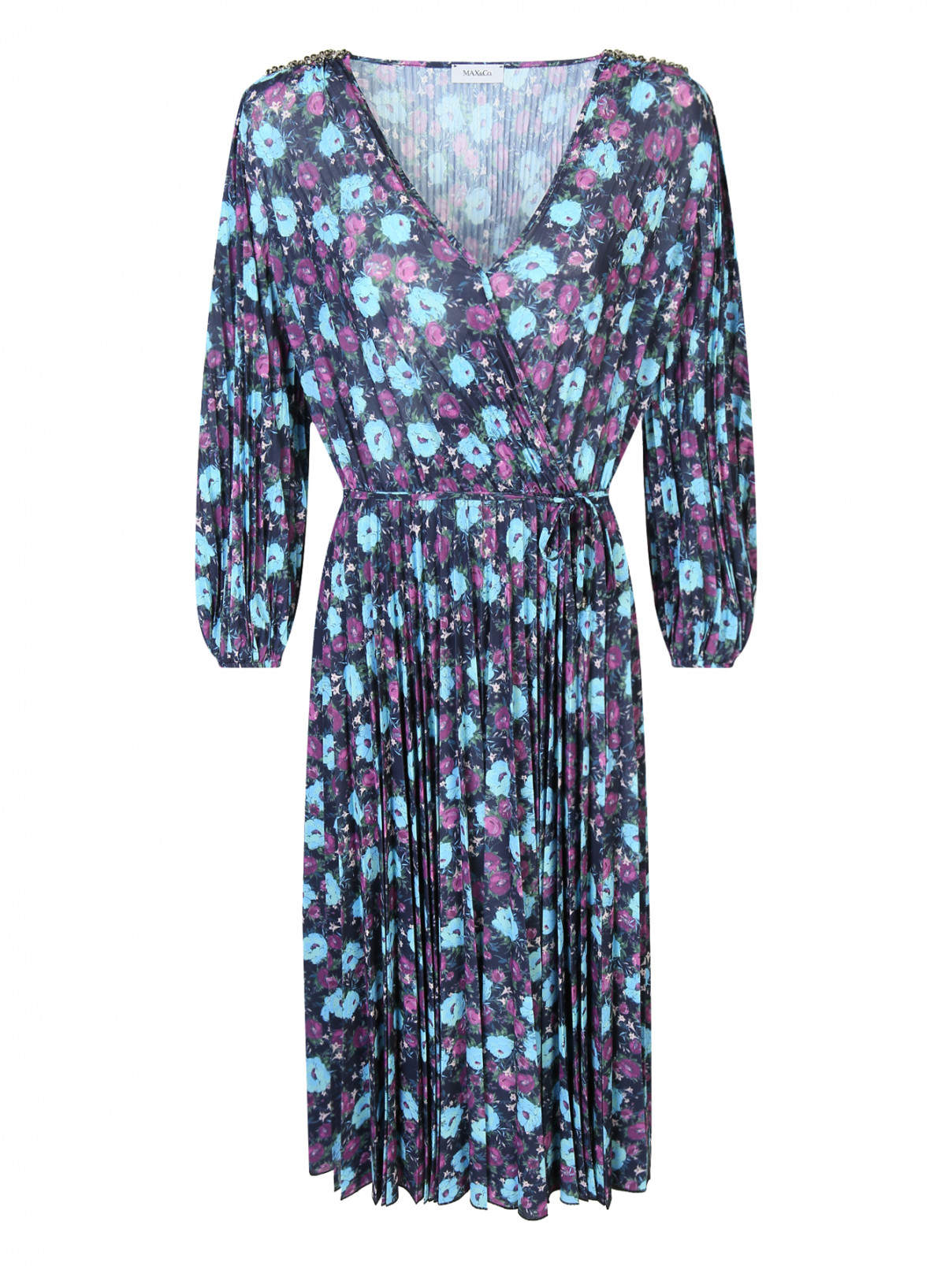 Платье с цветочным узором декорированное бисером и кристаллами Max&Co  –  Общий вид  – Цвет:  Узор