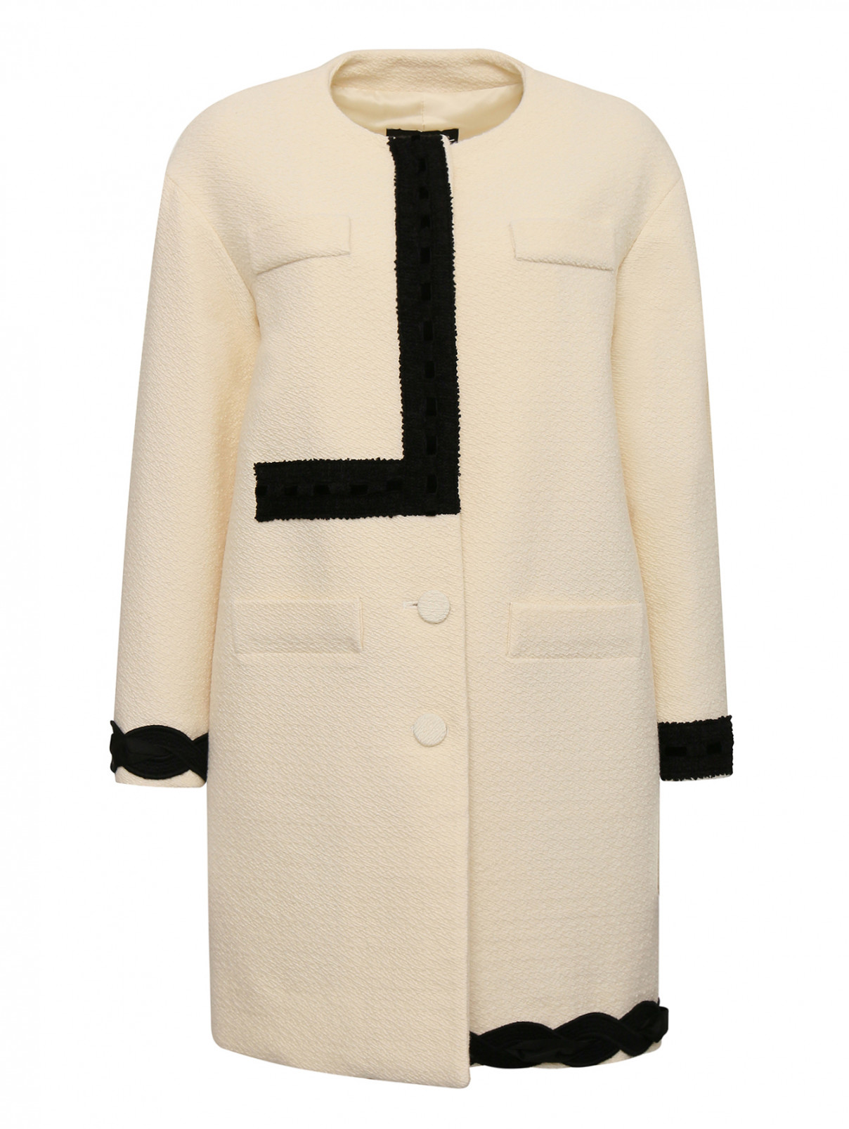 Пальто из шерсти с контрастными вставками Moschino Boutique  –  Общий вид  – Цвет:  Белый