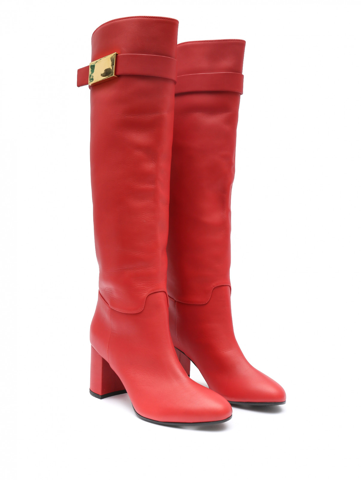 Высокие сапоги из кожи с декором Giuseppe Zanotti  –  Общий вид  – Цвет:  Красный
