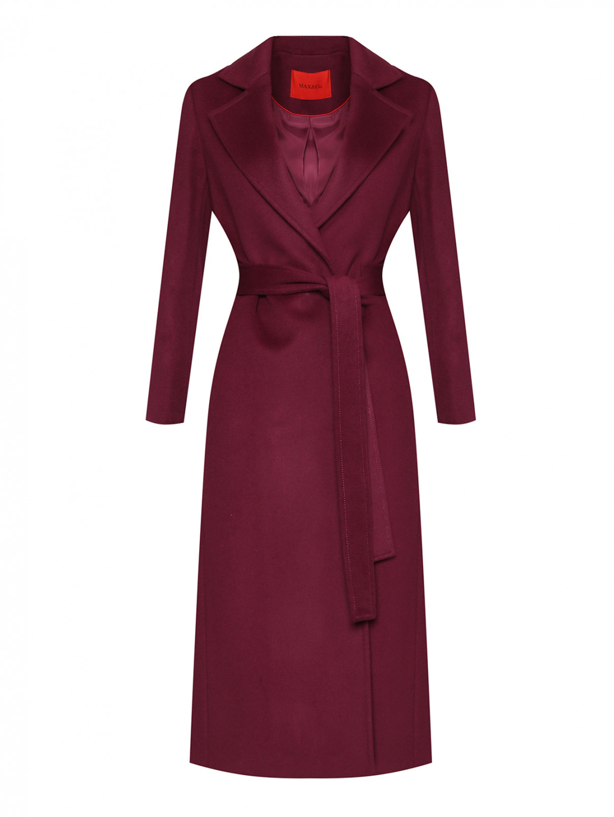 Пальто из шерсти с поясом Max&Co  –  Общий вид  – Цвет:  Красный