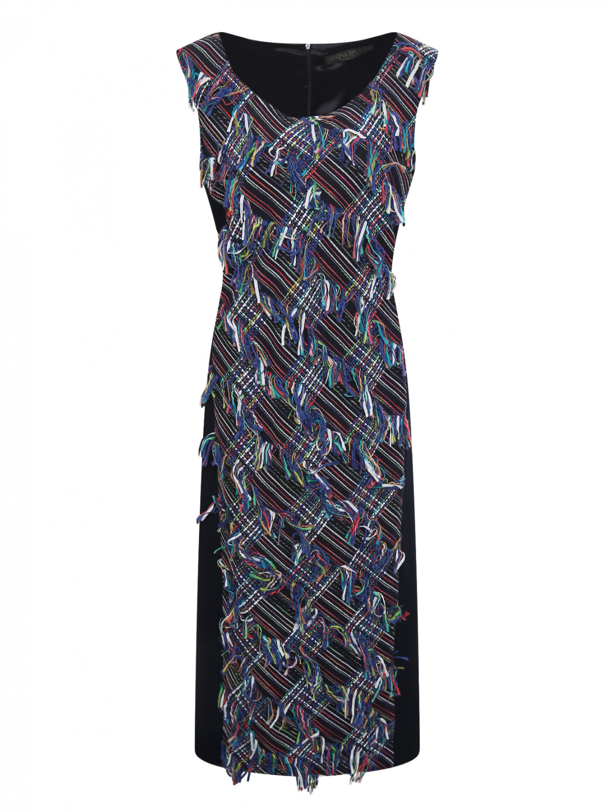 Платье-футляр из хлопка с узором Marina Rinaldi  –  Общий вид  – Цвет:  Синий
