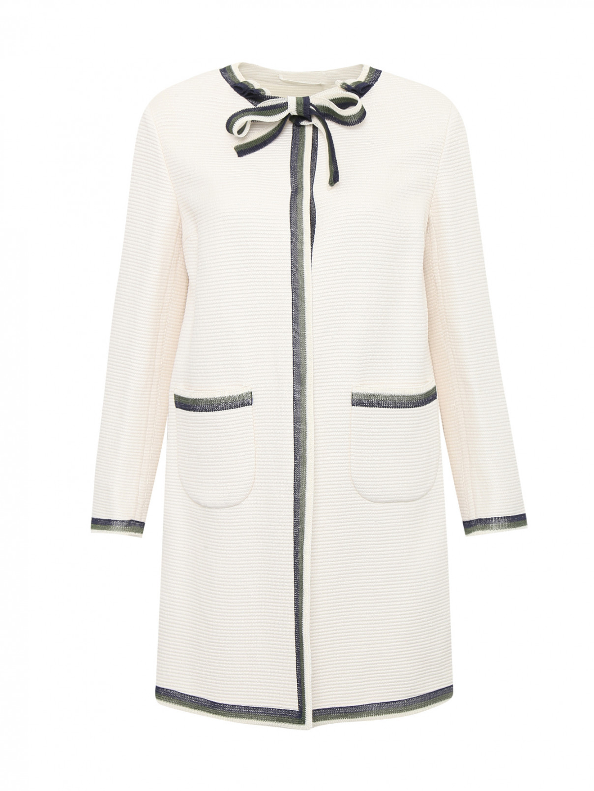 Пальто из фактурной ткани с контрастной отделкой Ermanno Scervino  –  Общий вид  – Цвет:  Белый