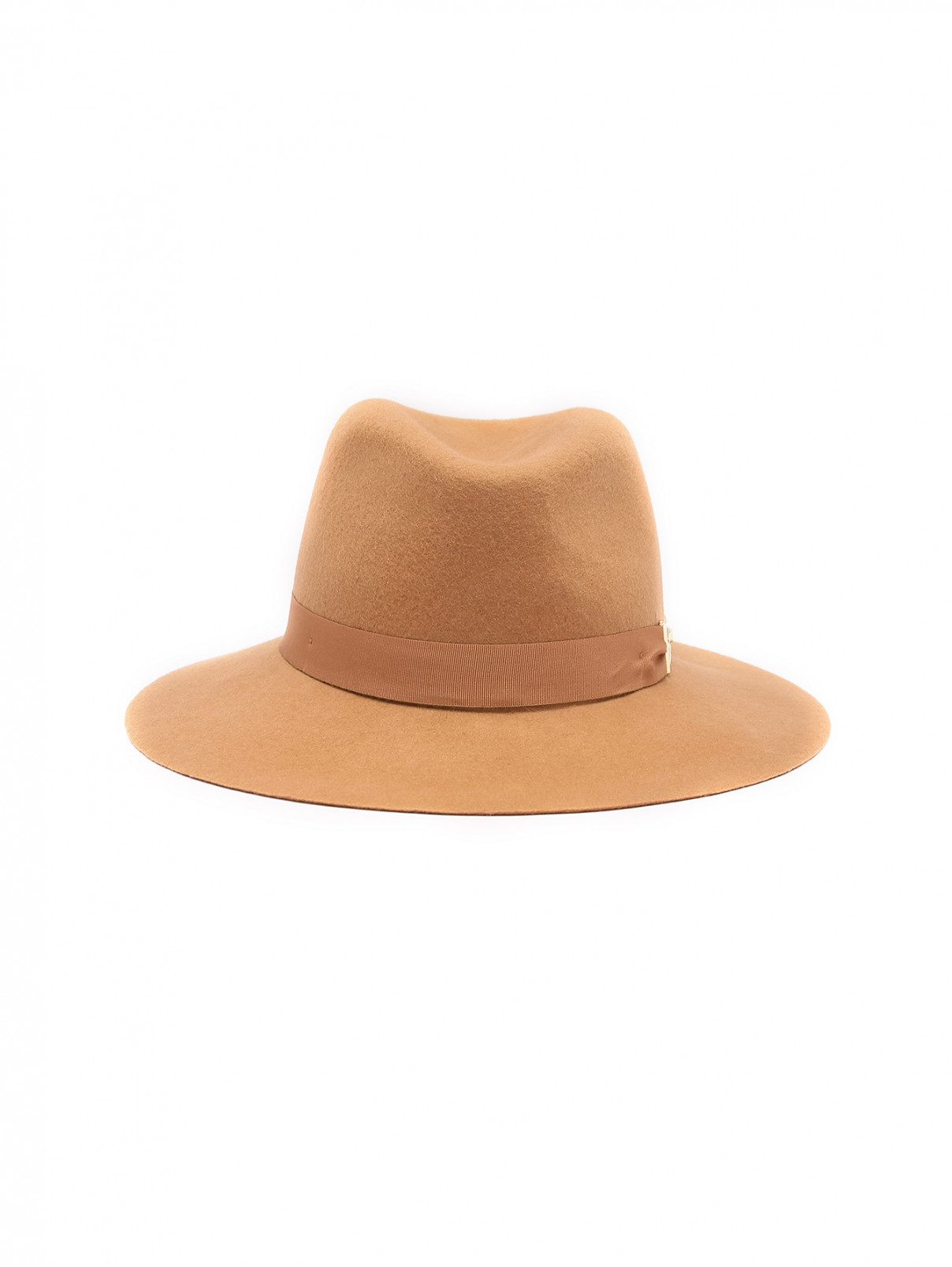 Шляпа из шерсти с золотой фурнитурой Elisabetta Franchi  –  Обтравка1  – Цвет:  Бежевый