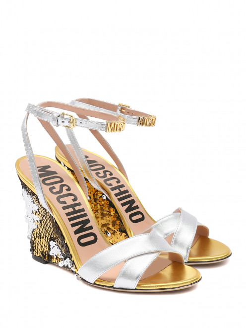 Босоножки на танкетке декорированные пайетками Moschino - Общий вид