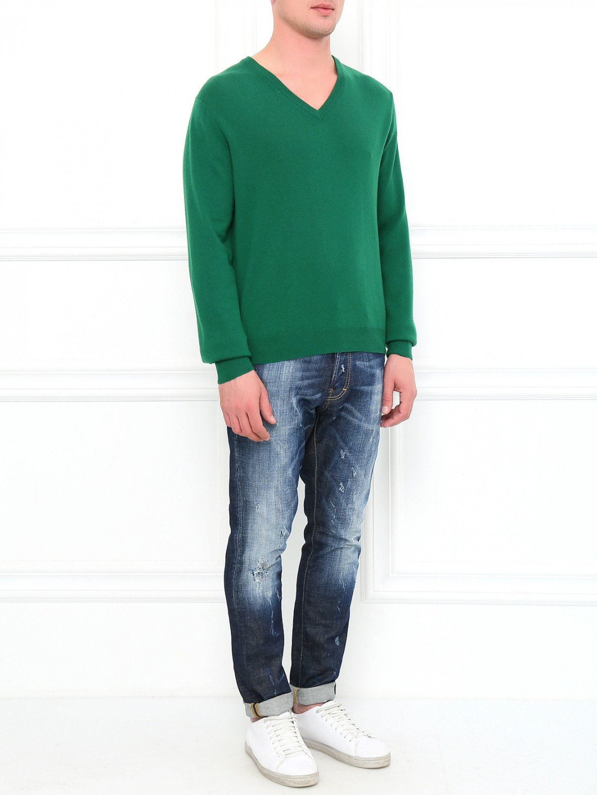 Пуловер из кашемира свободного кроя Ones  –  Модель Общий вид  – Цвет:  Зеленый