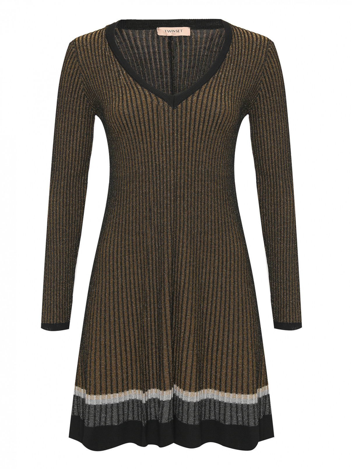 Трикотажное платье с V-образным вырезом TWINSET  –  Общий вид  – Цвет:  Металлик