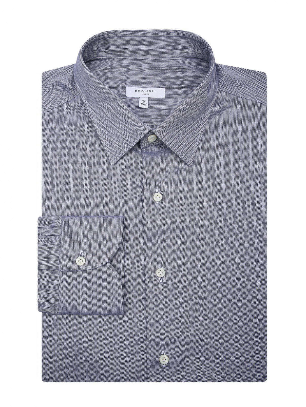 Рубашка из хлопка с узором Boglioli  –  Общий вид  – Цвет:  Синий