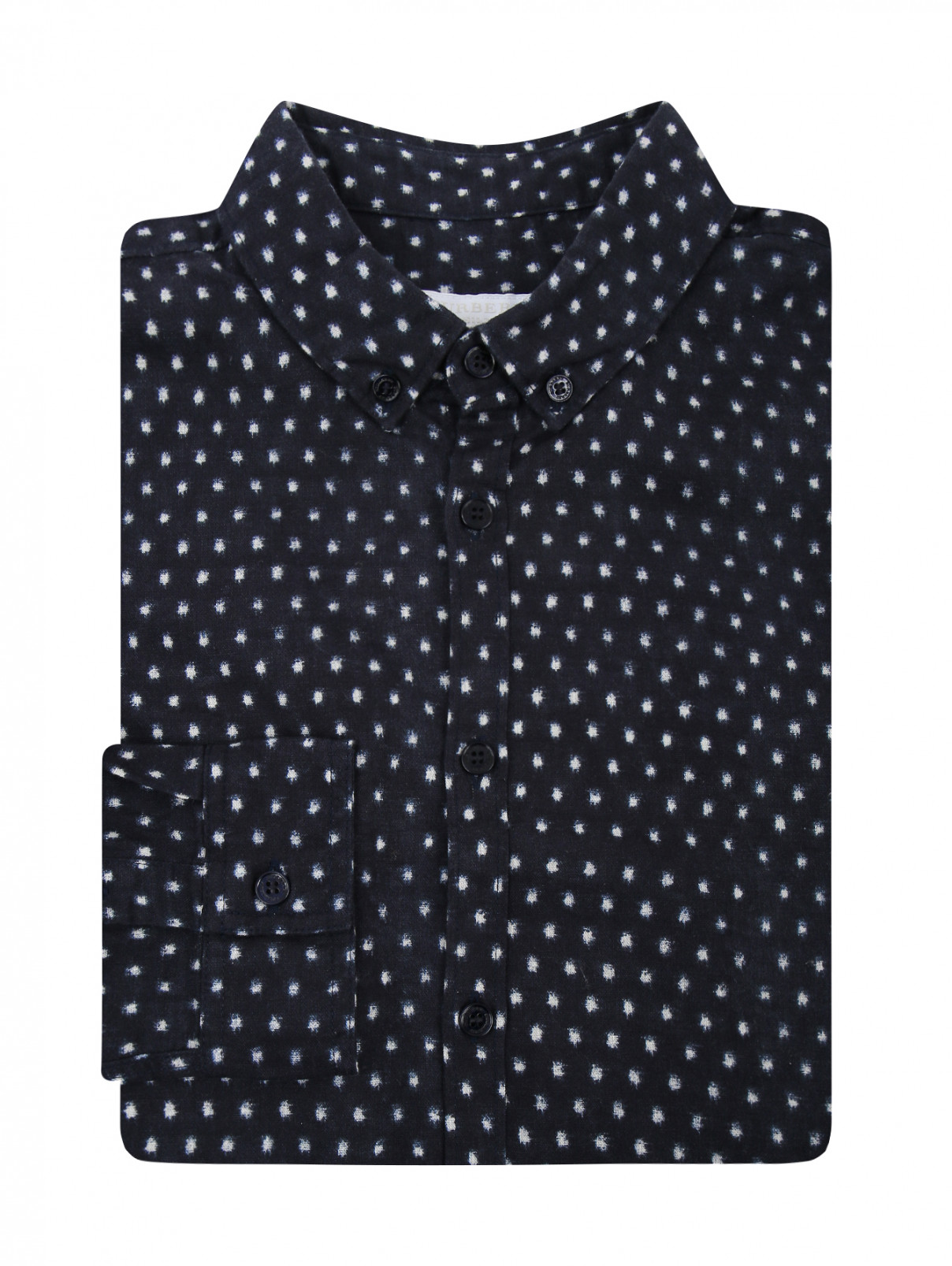 Рубашка из хлопка с узором Burberry  –  Общий вид  – Цвет:  Синий