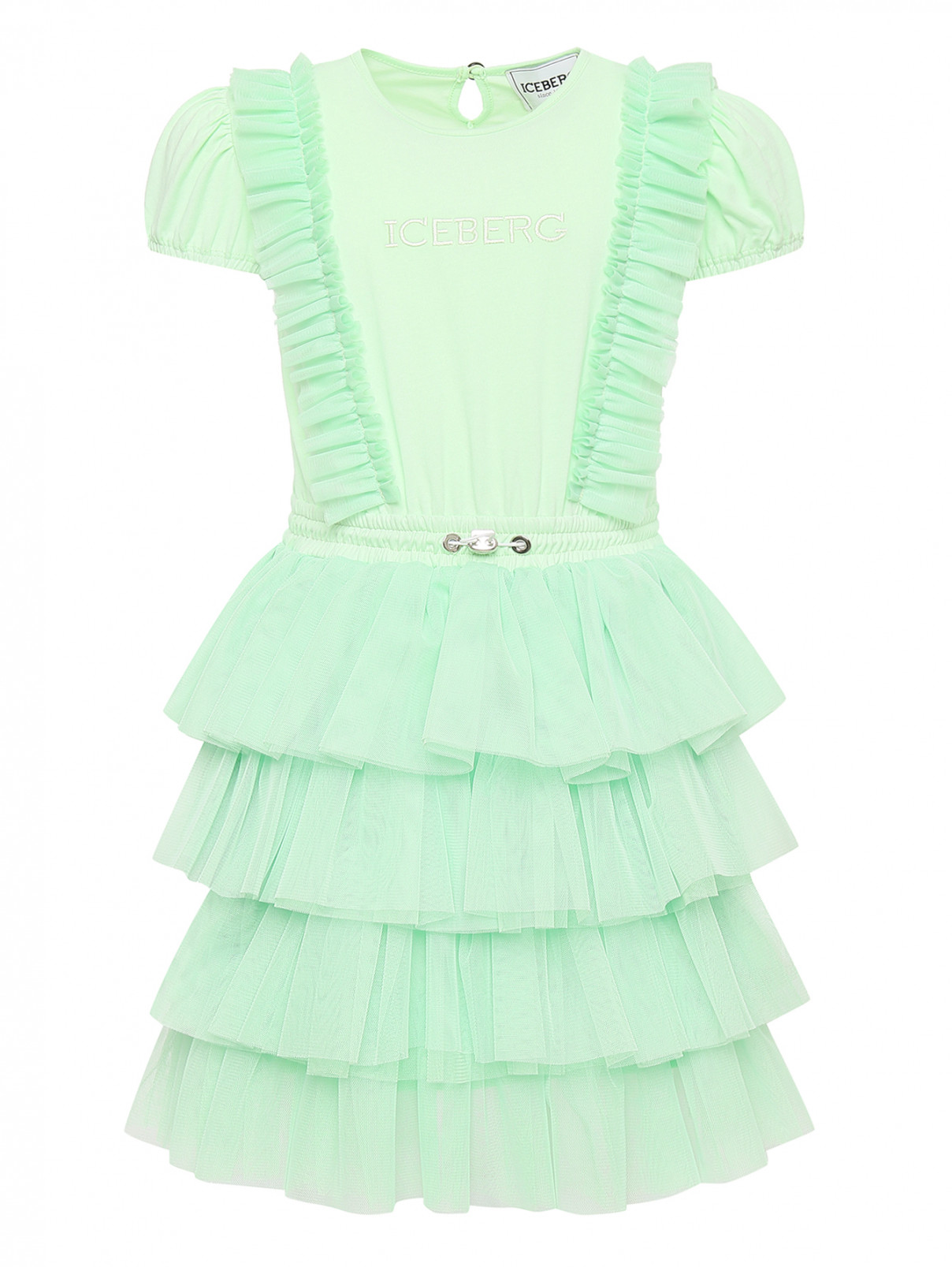 Платье из трикотажа с сеткой Iceberg  –  Общий вид  – Цвет:  Зеленый