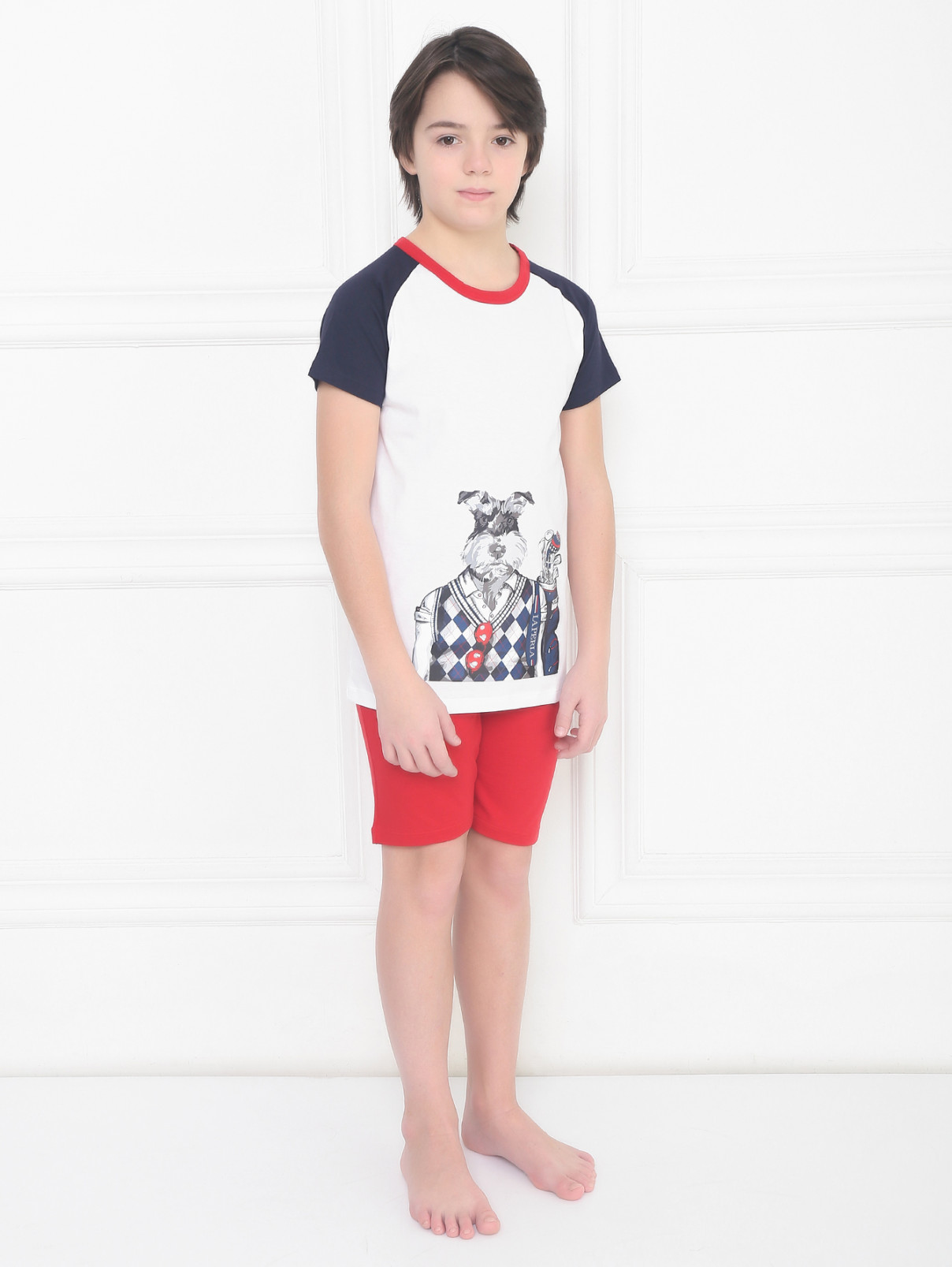 Пижама хлопковая с принтом La Perla  –  МодельВерхНиз  – Цвет:  Красный