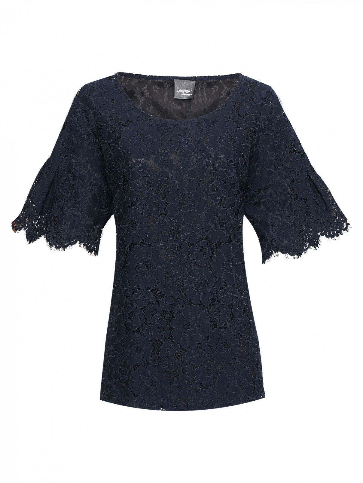 Блуза с короткими рукавами Persona by Marina Rinaldi  –  Общий вид  – Цвет:  Синий