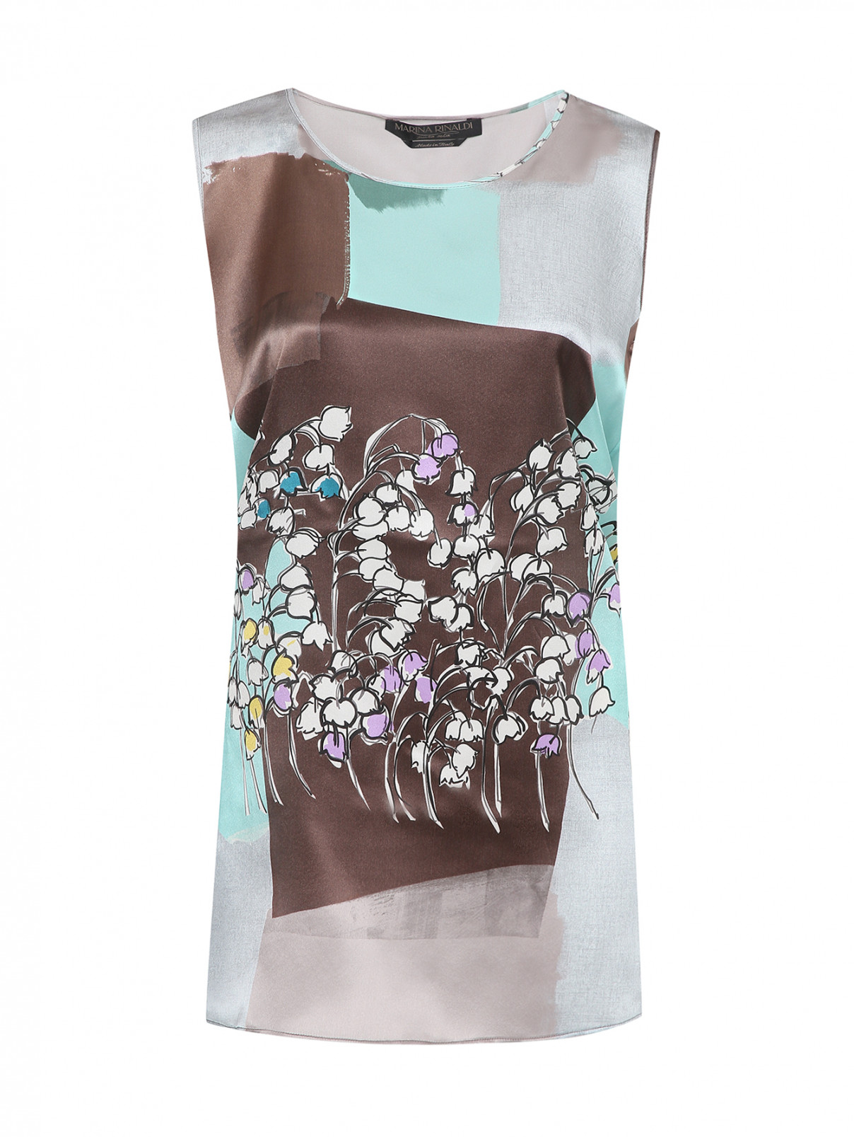Топ из шелка с цветочным узором Marina Rinaldi  –  Общий вид  – Цвет:  Мультиколор