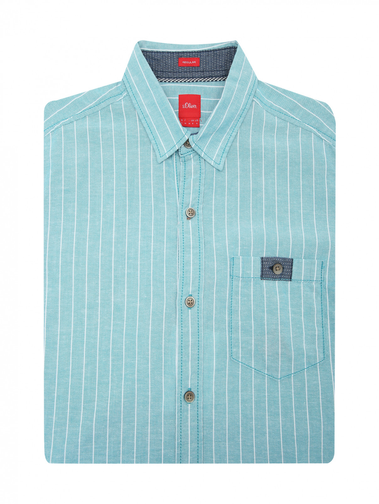 Рубашка из хлопка и льна с узором полоска S.Oliver  –  Общий вид  – Цвет:  Зеленый
